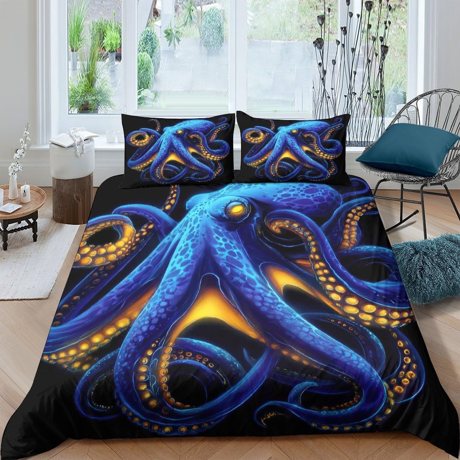 Ctjqhvkz Style-8 3D Printed Blue Octopus Fitted Sheet Microfiber Soft Breathable Marine Animal Mattress Cover For Bedroom Guest Room Decor Single（135X200cm）
