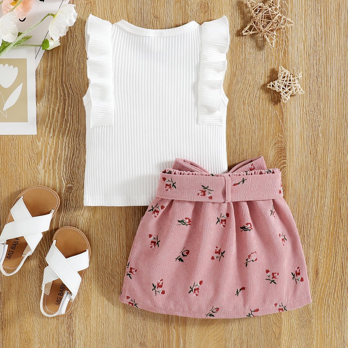 Kleinkind Baby Mädchen Outfits Rüschen Ärmellose Hemden Tops + Elegant Schleife Mini Rock 2 Stück Frühling Sommer Kleidung Sets
