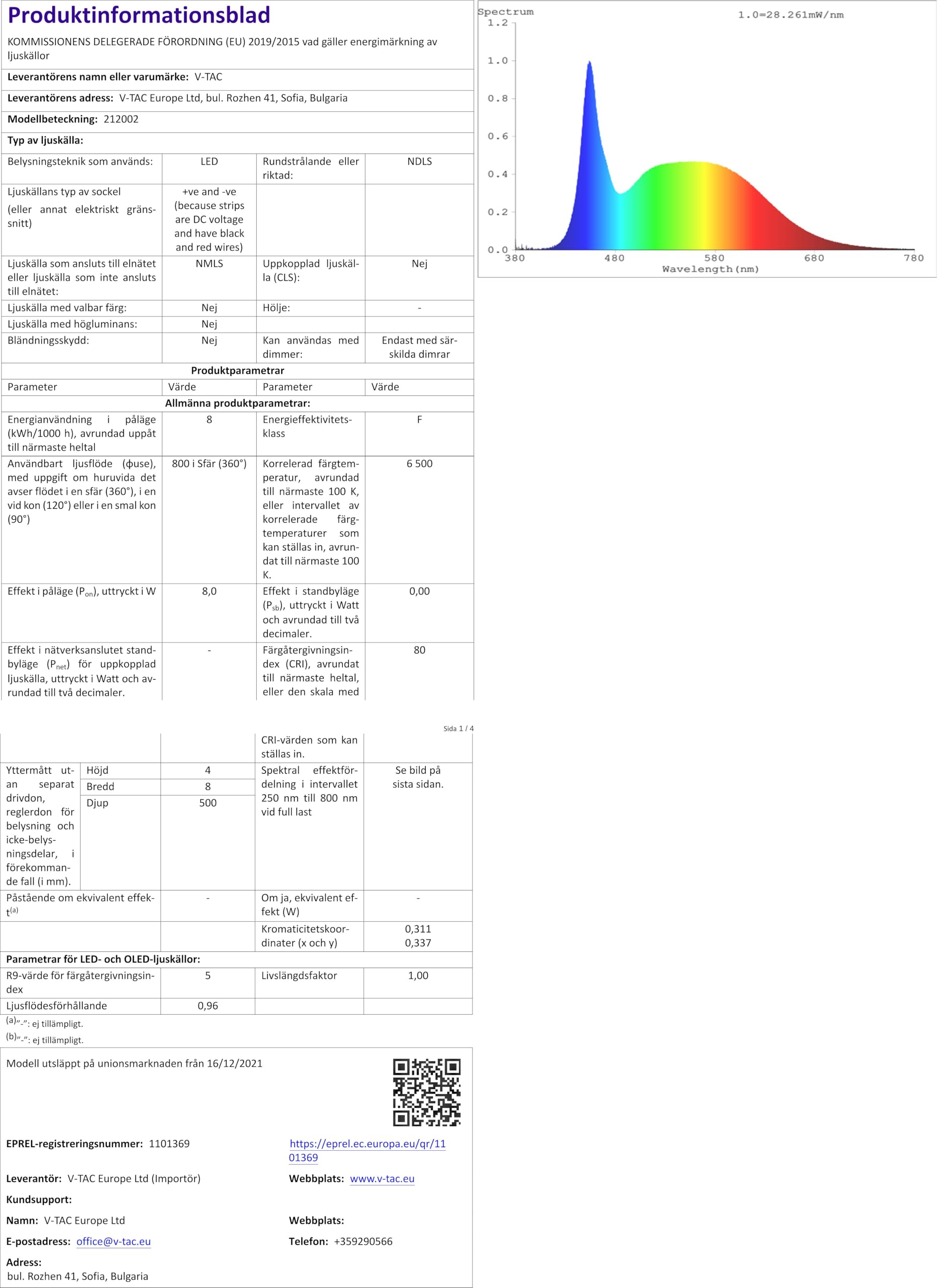 V-TAC Striscia Led da Interno SMD 3528 8W - 5 Metri - Strisce LED Adesiva per Casa, Cucina, Camera, Ambienti Interni - Nastro LED Luminoso 800 Lumen - Alimentata 12V - Luce Bianco Freddo 6500K