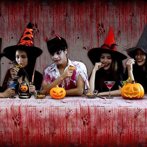 Miniatura 10 de 3 piezas de fondo de fotografía de Halloween con estampado sangriento, telón de fondo de plástico para Halloween, suministros de decoración de