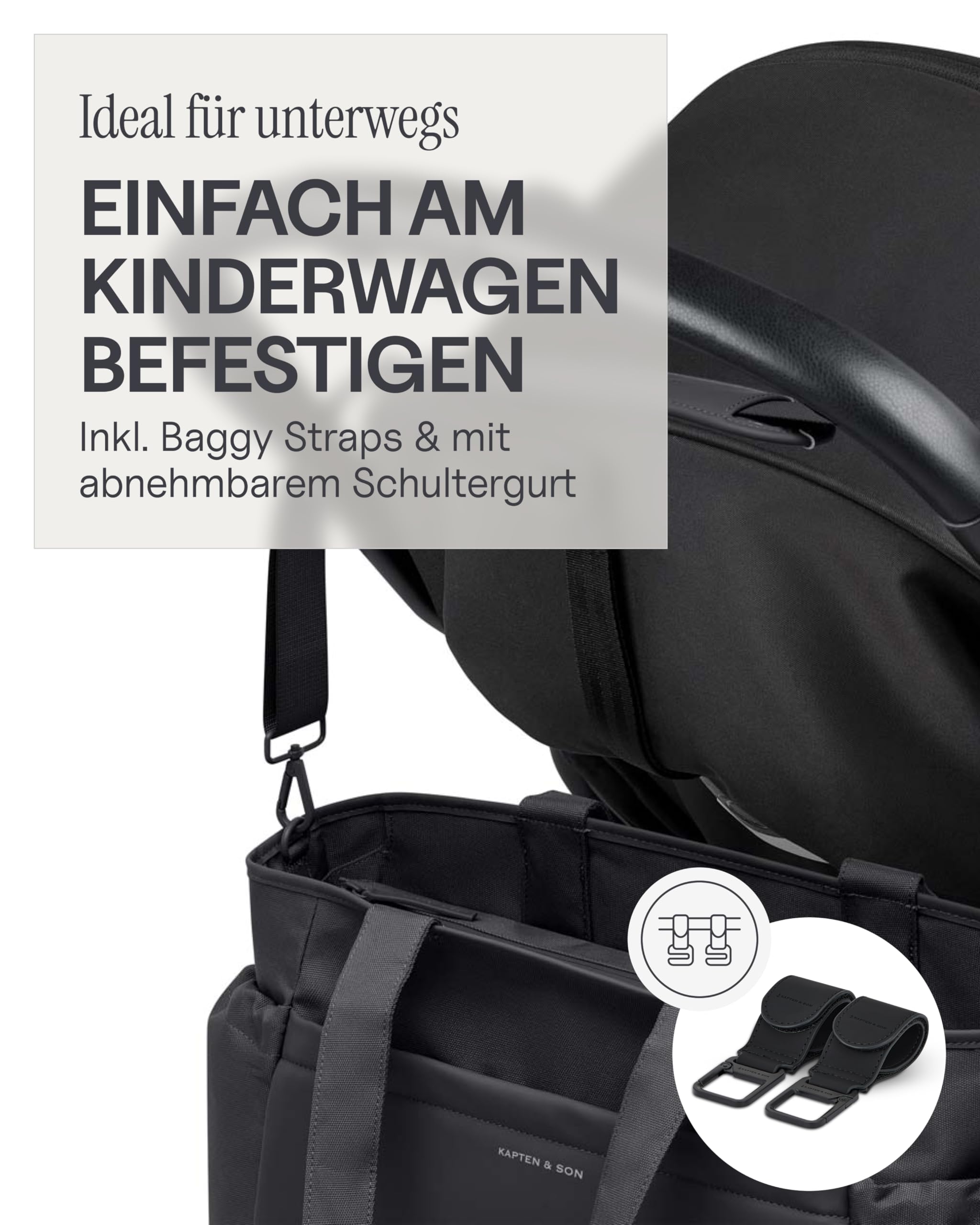 Kapten & Son Shopper Hellvi Diaper Set 25 L Wickeltasche mit Kinderwagen- und Kofferbefestigung inklusive Kulturtasche, Wickelunterlage & isolierter Flaschenhalter