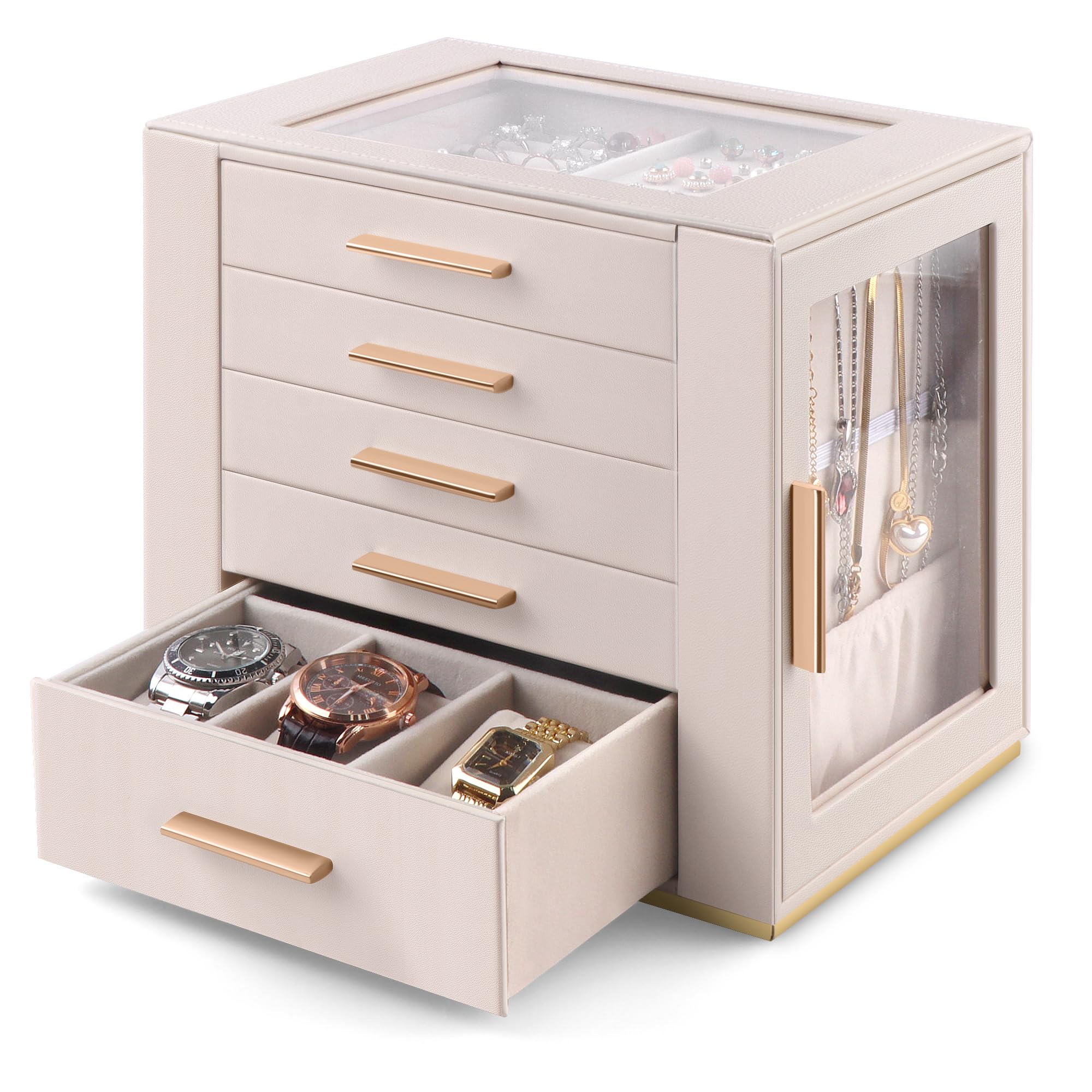 Homeanda 5-Drawer Glass Lid Box