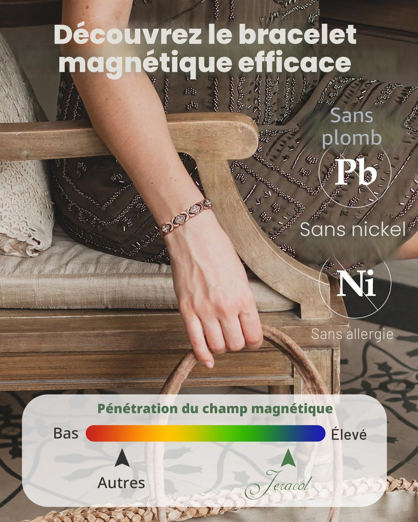 Jeracol Bracelet magnétique en cuivre avec aimant ultra puissant
