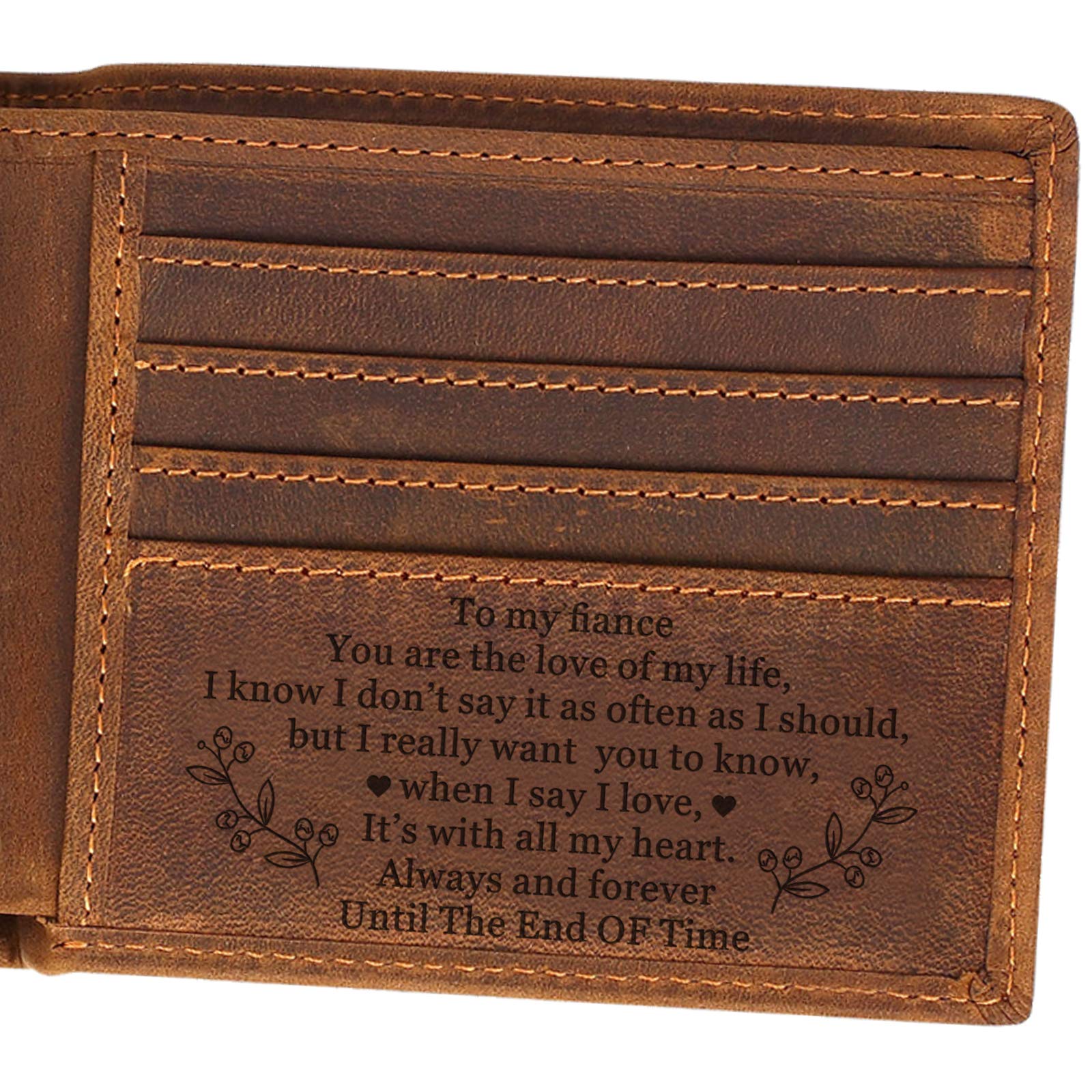 Engraved Mens Wallet, Personalized Leather Wallet for Men, Fiance, Lover, Speical Gift for Birthday, Anniversary, Valentine