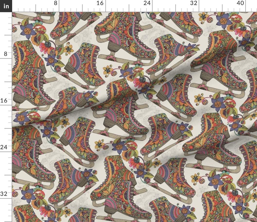 Spoonflower Fabric - Skate Flower Ice Retro Doodles Pen Ink Skating Printed on Petal Signature Cotton Fabric by The Yard - Sewing Quilting Apparel Crafts Decor