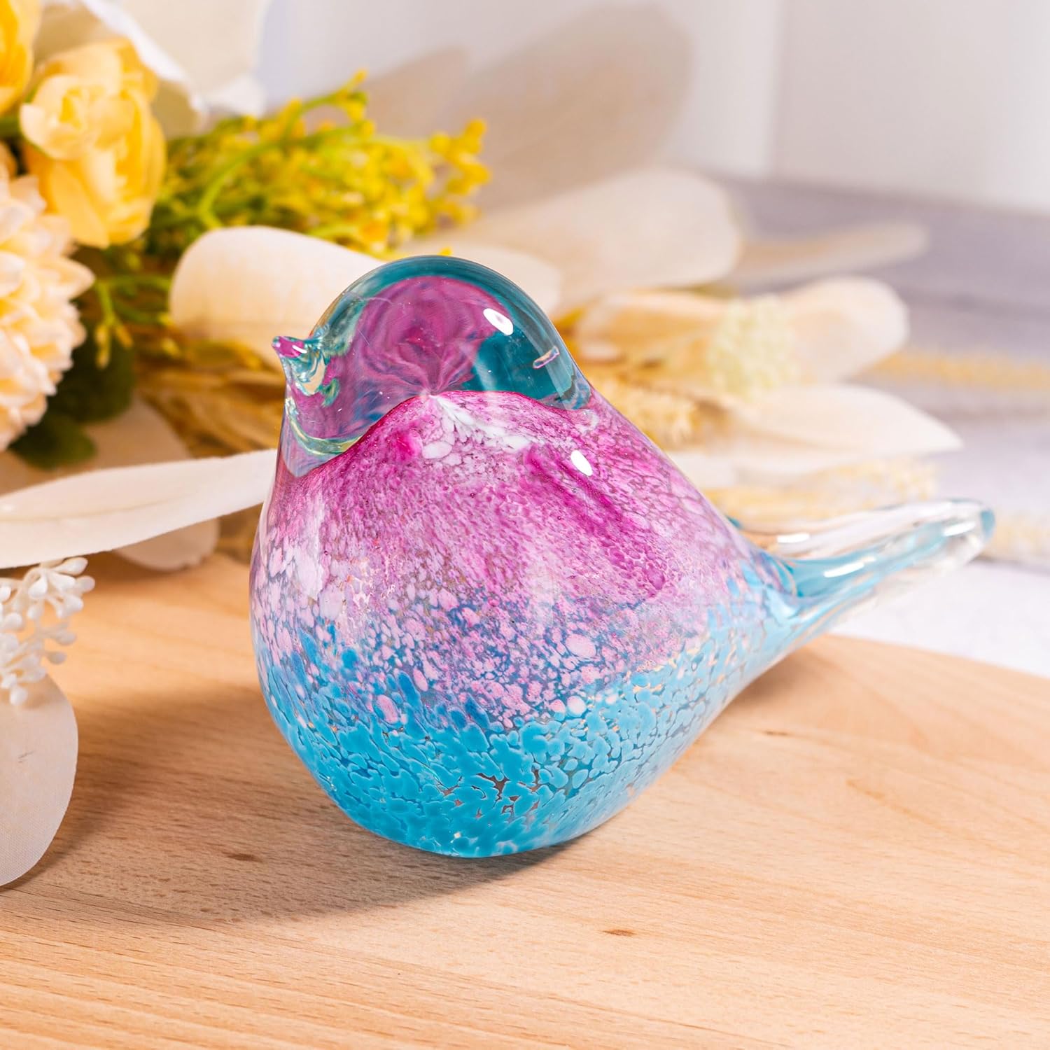 5.5" Hand Blown Glass Blue Bird Figurine Glass Pink and Blue Birds of Happiness Statue Crystal Animal Sculpture Decorative Ornaments for Home Decoration,Birthday Present,Women Gift for Christmas - Image 2