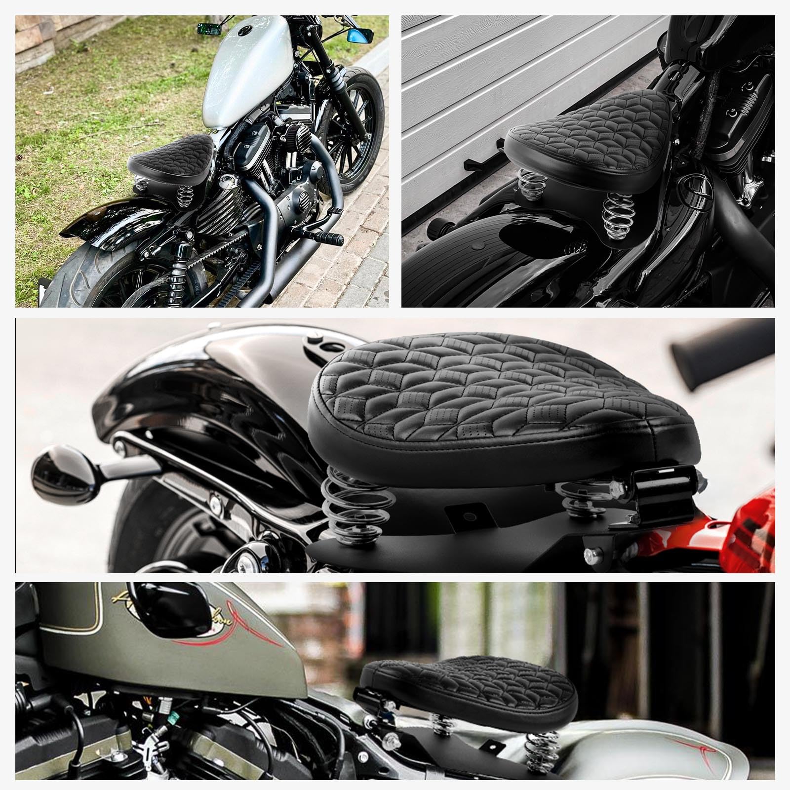 DREAMIZER Sella Imbottita Monoposto per Moto con Kit di Montaggio per Base Sella, Sella Universale per Custom Chopper Bobber Cafe Racer, Compatibile con Harley Triumph Honda Yamaha Kawasaki Suzuki
