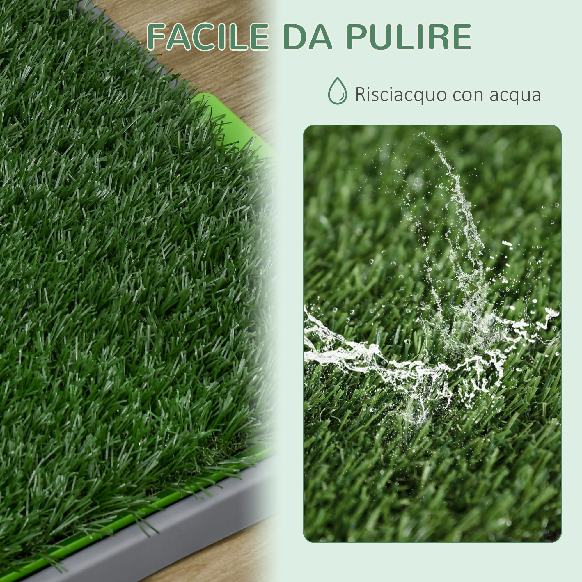 PawHut Toilette per Cani con Prato Sintetico e Erba di Ricambio, Lettiera per Cani e Cuccioli con Vassoio Inferiore per Interno ed Esterno, 67x41cm