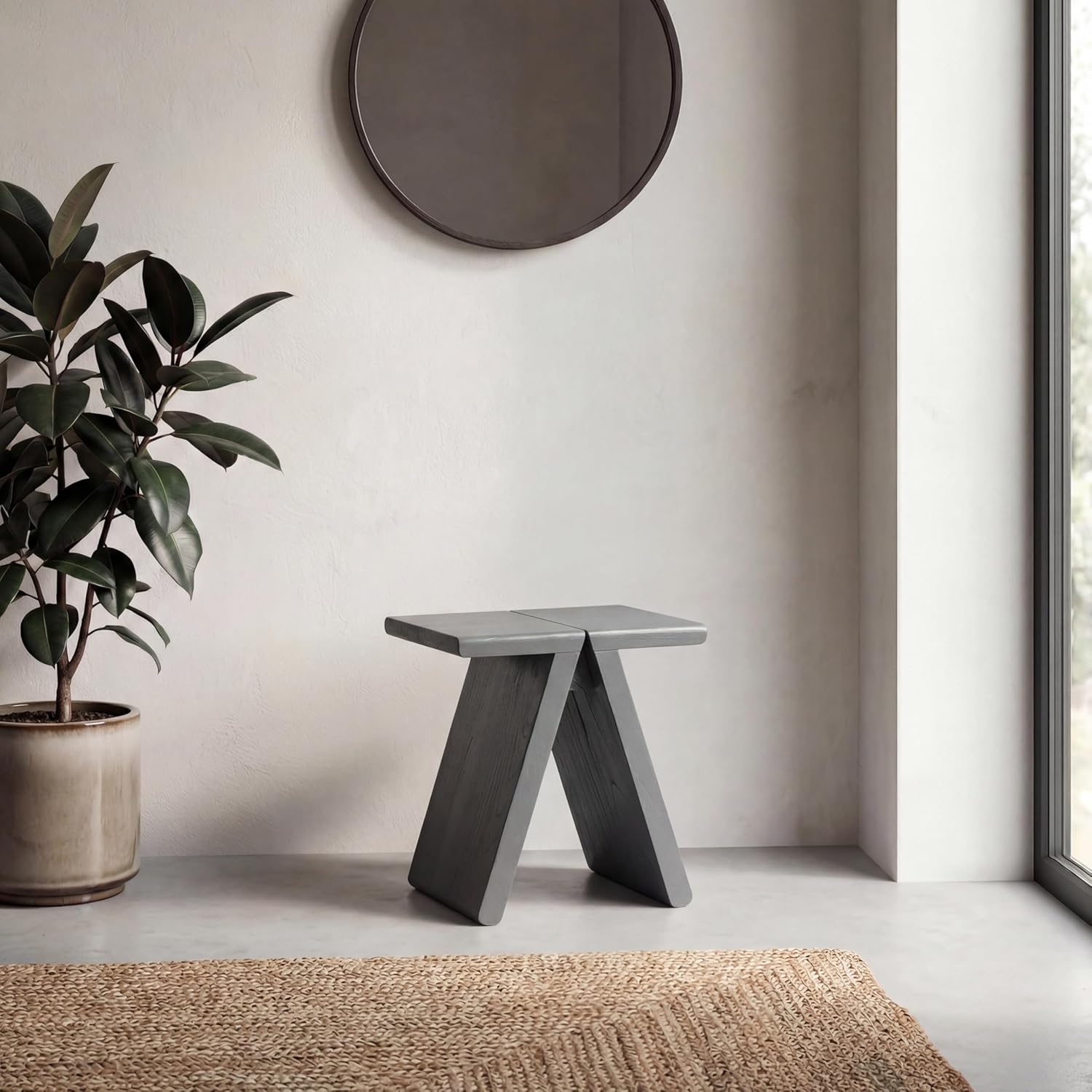 JONATHAN Y Jack 15.75" Dark Gray Handcrafted Solid Mindi Wood Accent Stool, Minimalist A-Frame Backless Vanity Seat and Living Room Footstool, No Assembly Required STL3002B