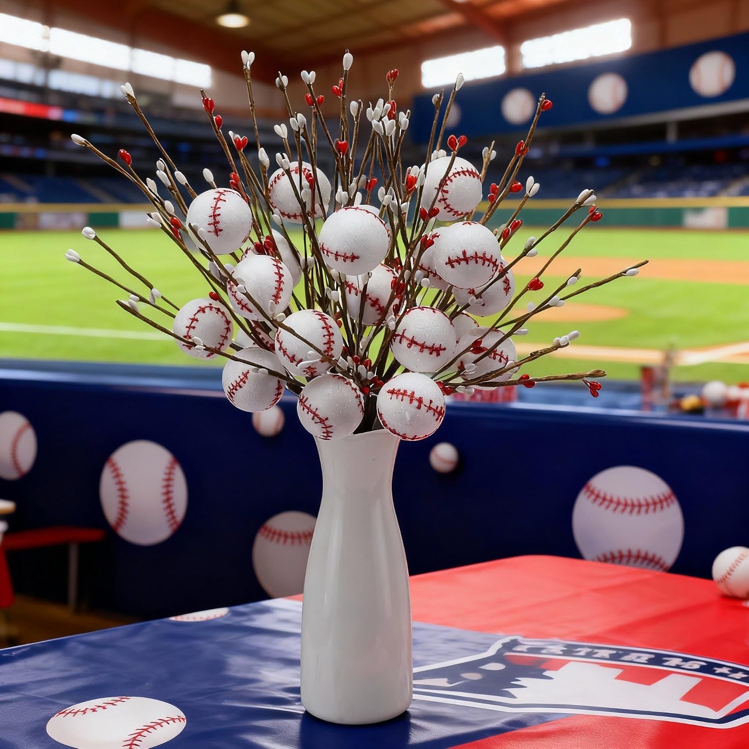 Suncalla 6 Pcs Baseball Centerpieces for Tables Glitter Foam Baseball Sticks Sports Table Topper Picks Senior Night Decorations for Vase Fillers Birthday Sports Theme Decor Party Supplies