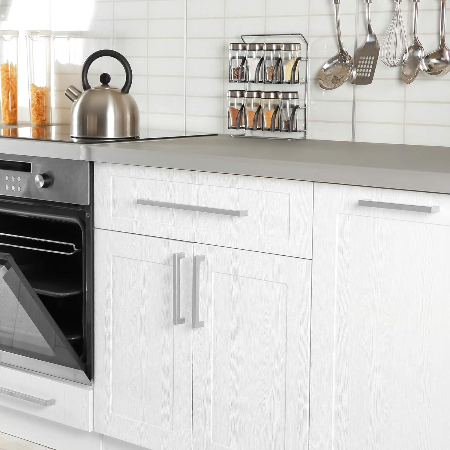 ANGSTROM 5-Pack Square Bar Pulls, Kitchen Cabinet Handle 6.3" (Brushed Nickel)