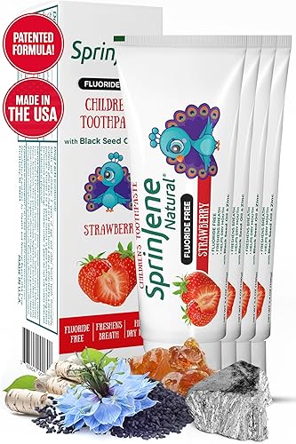 Miniatura 13 de SprinJene Pasta de dientes natural para niños – Pasta de dientes sin flúor de fresa para niños pequeños y niños – Fórmula natural suave y segura con
