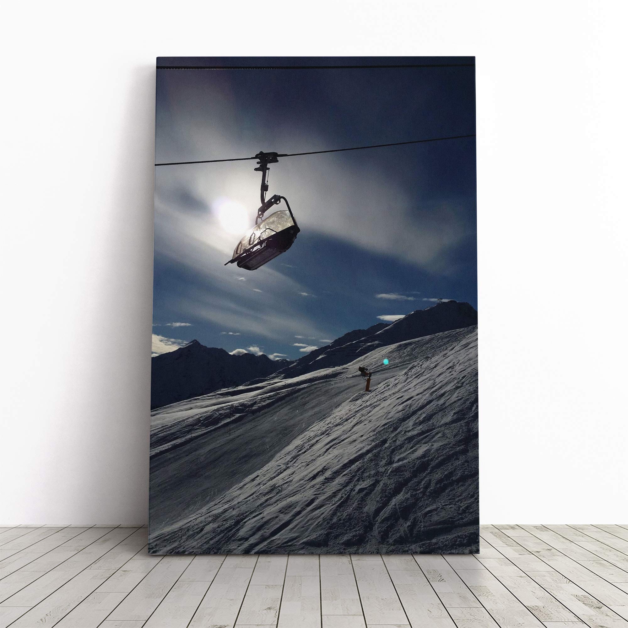 Lift Skiing Snowboarding Alps Canvas Print | Gallery Wrapped 30mm Frame Wall Art | 24x16 inches | Ready to Hang | Modern Picture | Living Room Bedroom Lounge Office