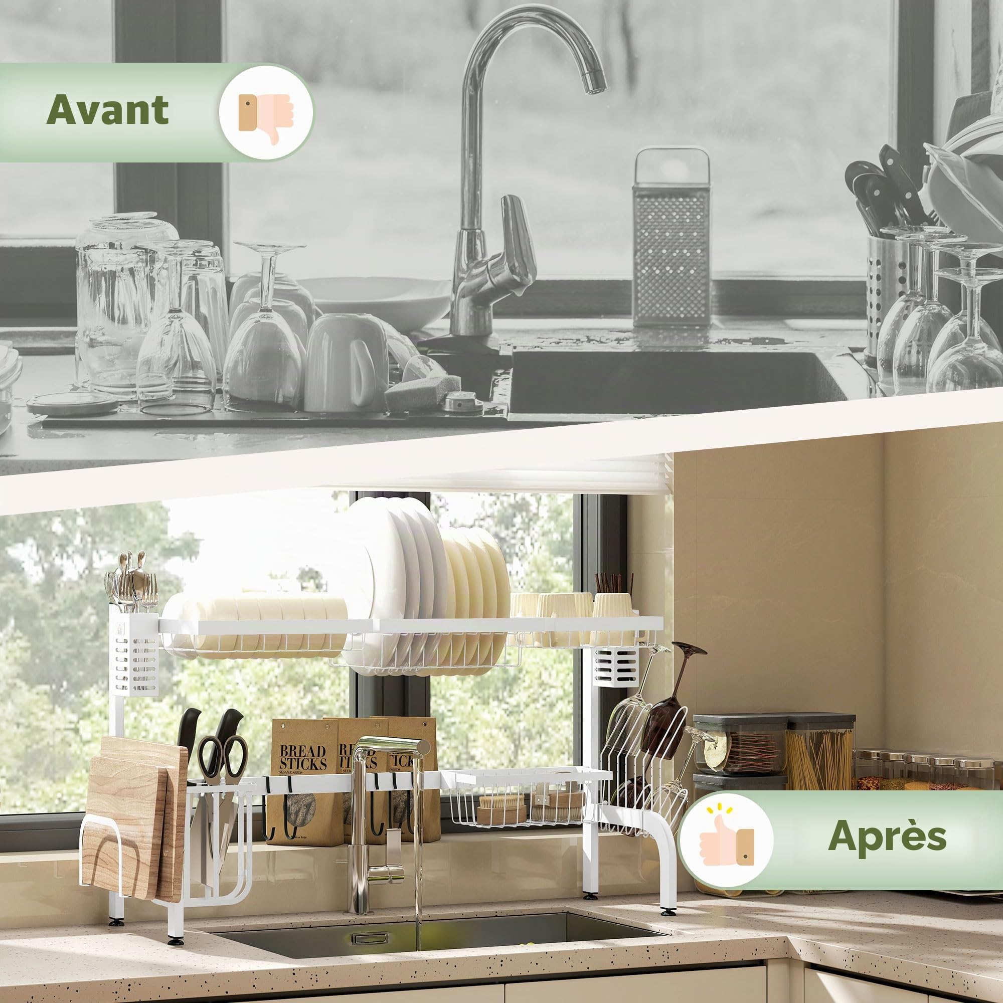 HOMCOM Égouttoir 2 Niveaux sur évier 100x30x54.5 cm Blanc
