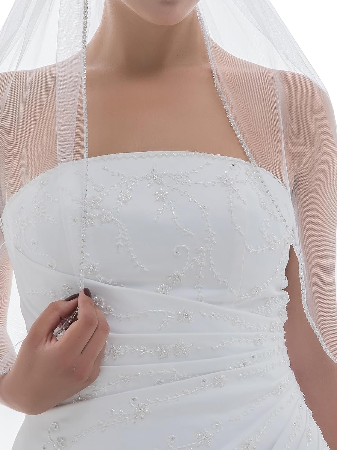 SAMKY 1T 1 Tier Rhinestones Crystal Edge Bridal Wedding Veil - Image 3