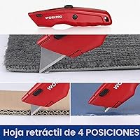 Vista 5 de WORKPRO Cuchillo utilitario premium, cortador de caja retráctil de metal resistente, cuchillo de afeitar de hoja de cambio rápido, con 10 cuchillas