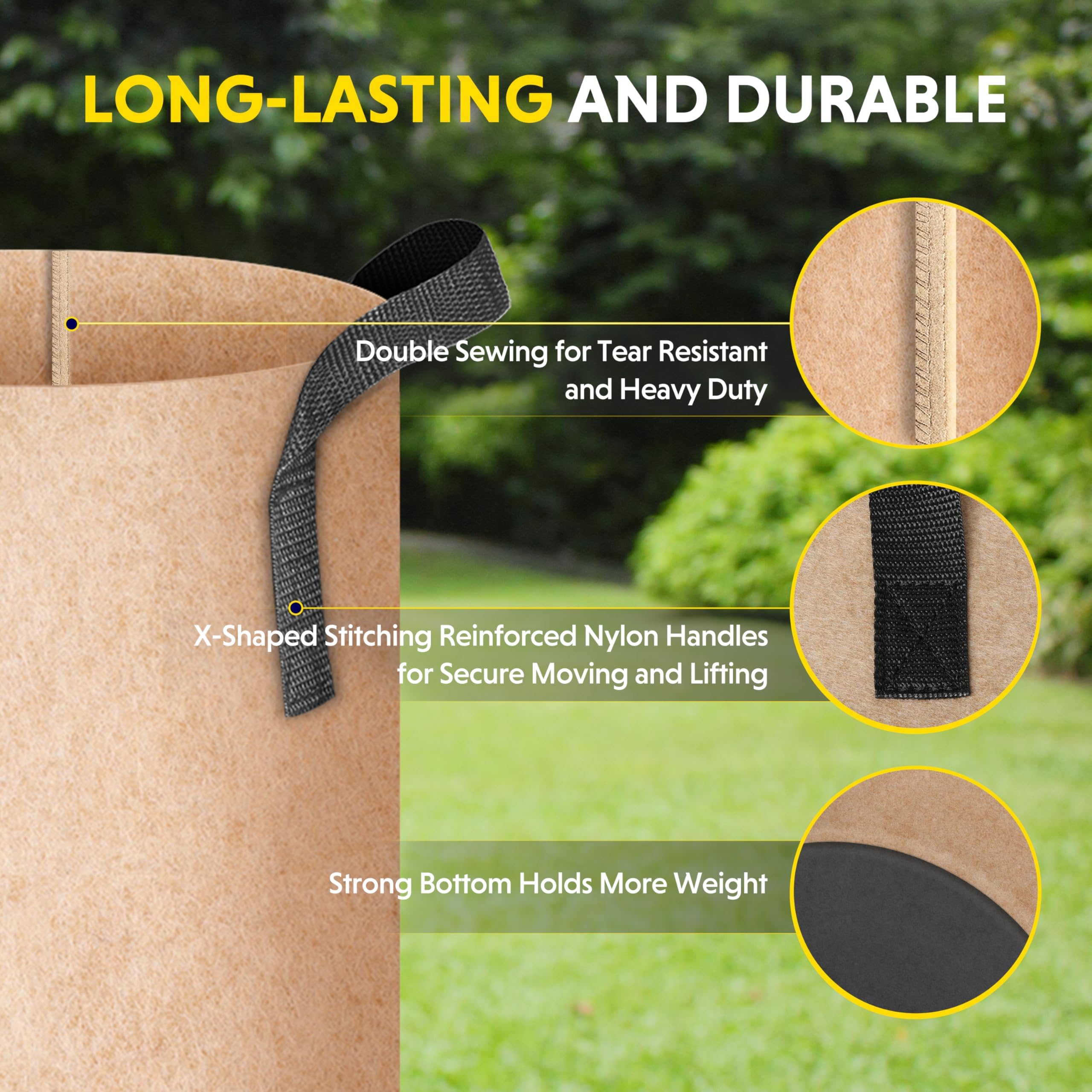 Simple Deluxe Con Asas, Bolsa no Tejida Gruesa Resistente con 6 Etiquetas para Plantas, 7 galones, 12 Unidades