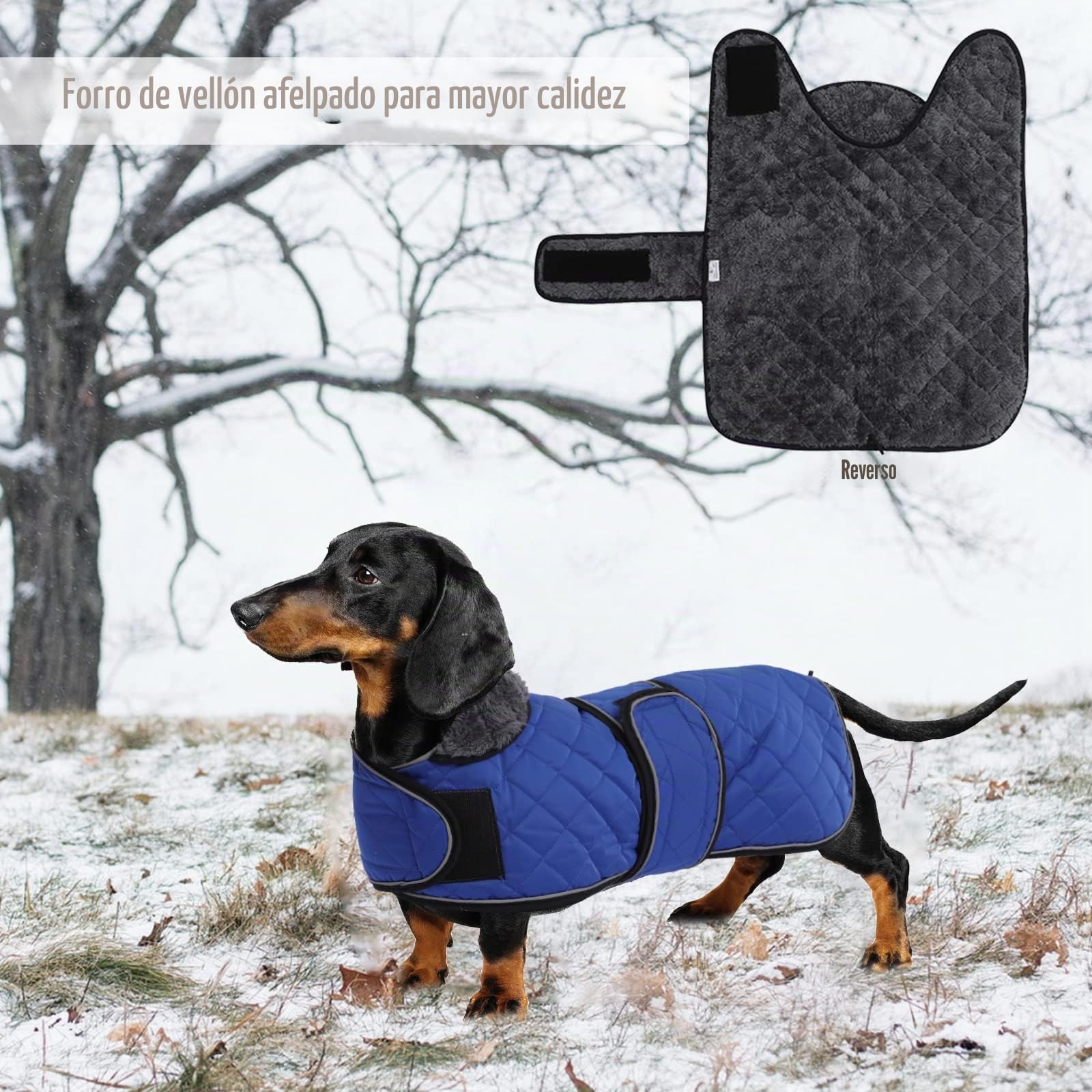 Geyecete Abrigo térmico de Invierno para Perro Salchicha,con Forro Polar cálido,Impermeable Ropa al Aire Libre con Bandas Ajustables e Agujero del arnés,para medianos/pequeña Perros - Azul-S