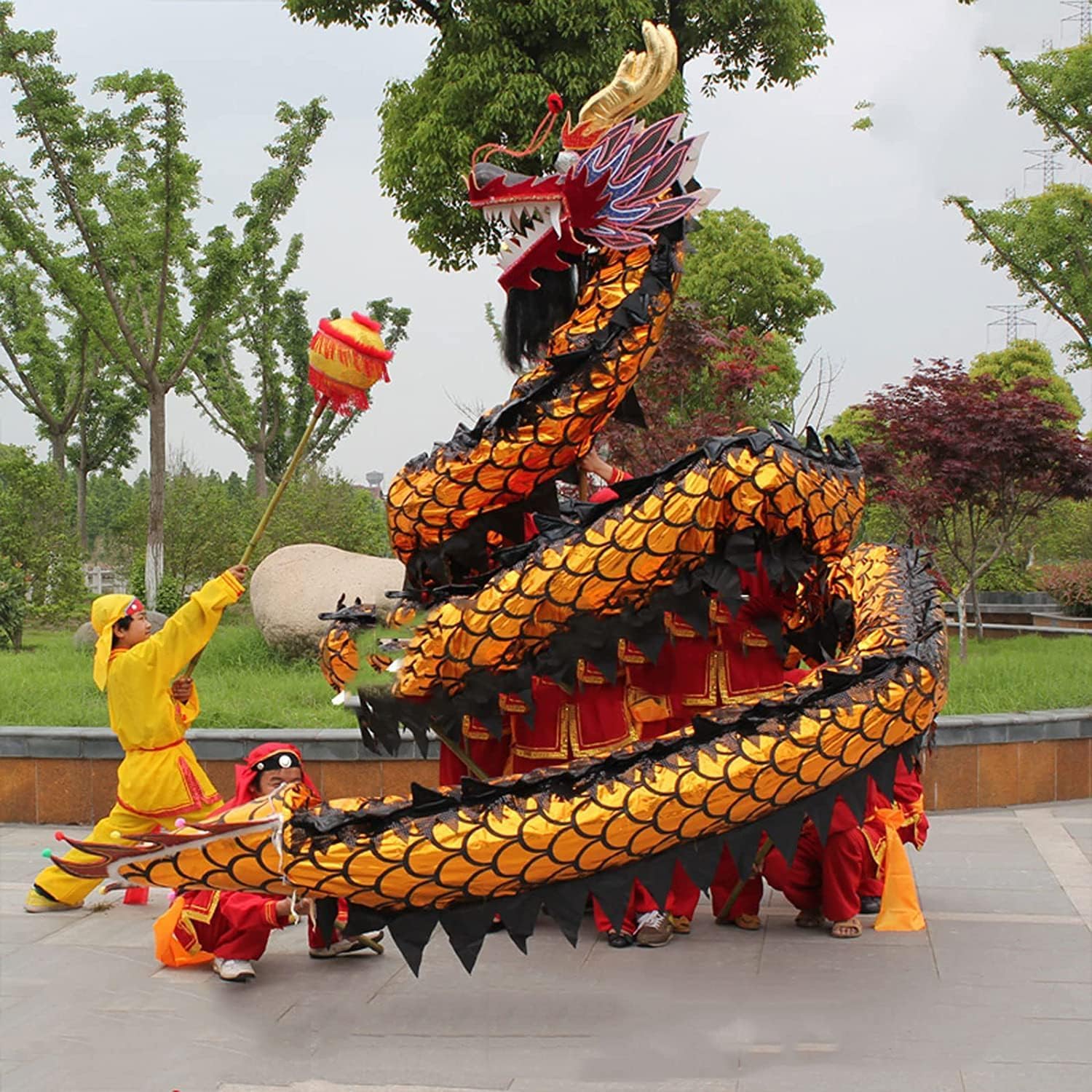 Drago Cinese per Feste 18 M/59 Piedi Dragon Dance Performance Panno di Raso Drago Seta Plastica Entertainment Feste Cinesi in Italia(Black)