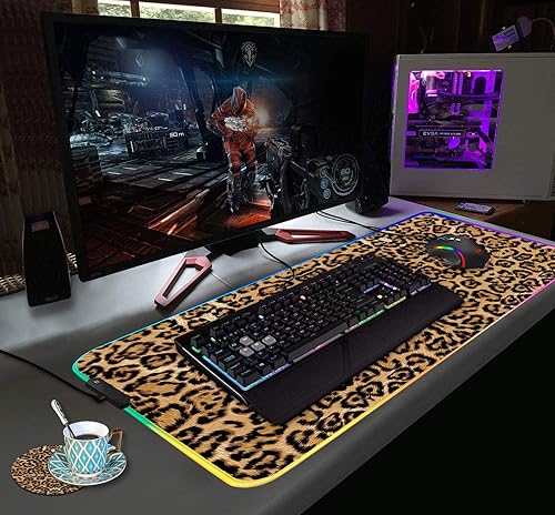 Vista 56 de Alfombrilla de mouse RGB para juegos con posavasos para café, alfombrilla de mouse LED grande XXL, base de goma antideslizante, alfombrilla de mouse