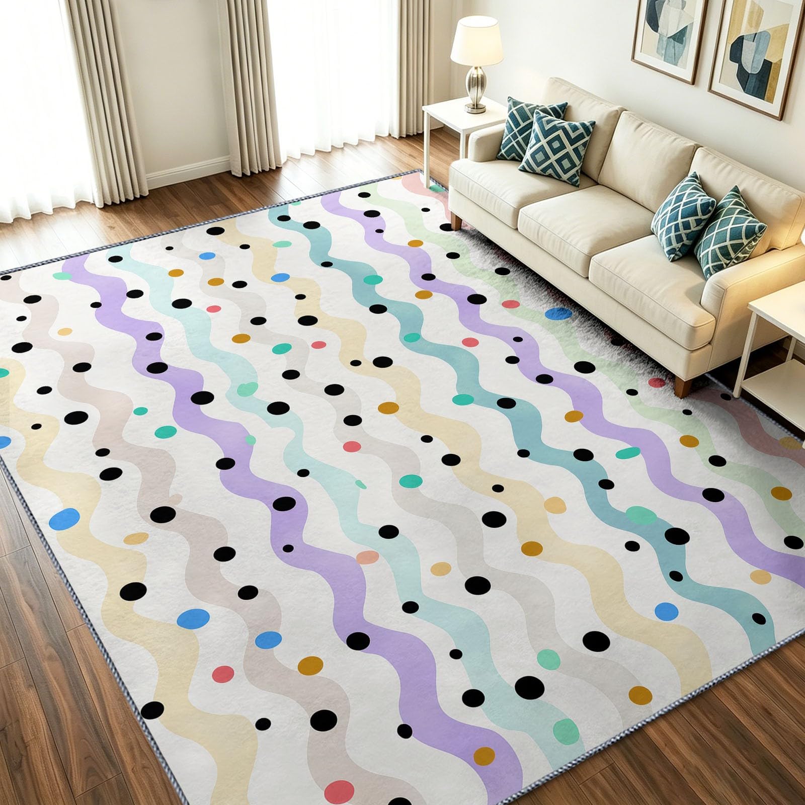 Alfombra lavable antideslizante 160x230 cm con diseño minimalista de líneas para dormitorio