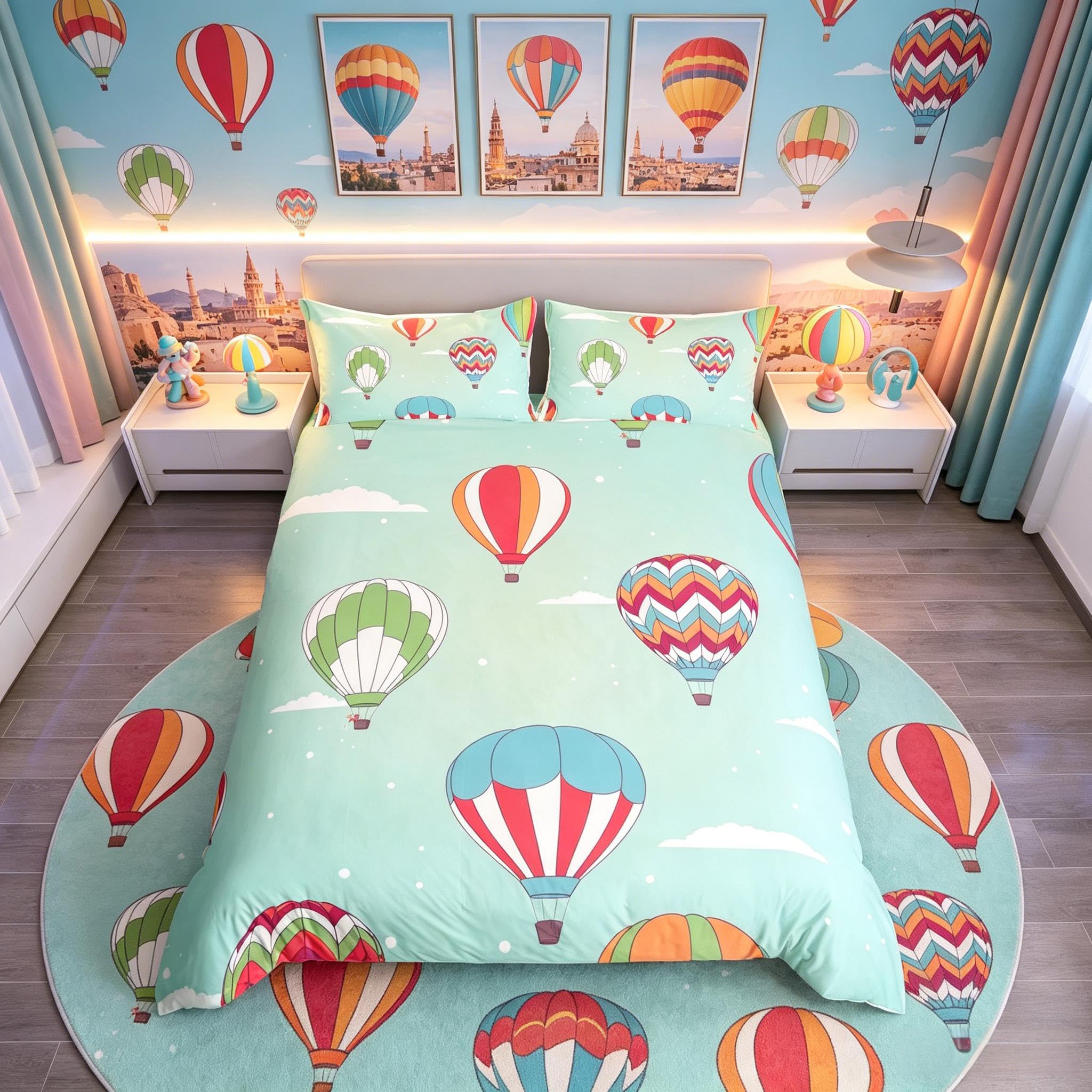 Housse de couette ciel vert 3 pièces avec 2 taies d'oreiller pour lit adulte et ado