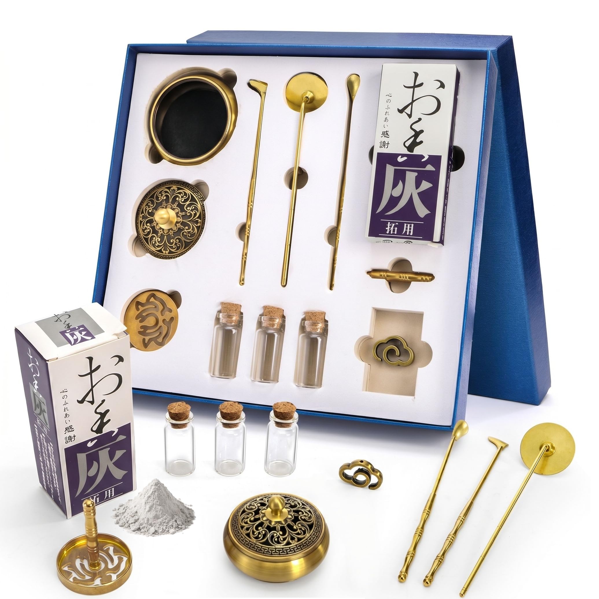 Photo 1 of Noamus 12 Pcs Incense Burner Kit, Brass Powder Ash Making Set with Censer, Chinese Incense Art Mold Press Tool, Home Fragrance Holder in Gift Box for Relaxation, Meditation, Yoga, Aromatherapy