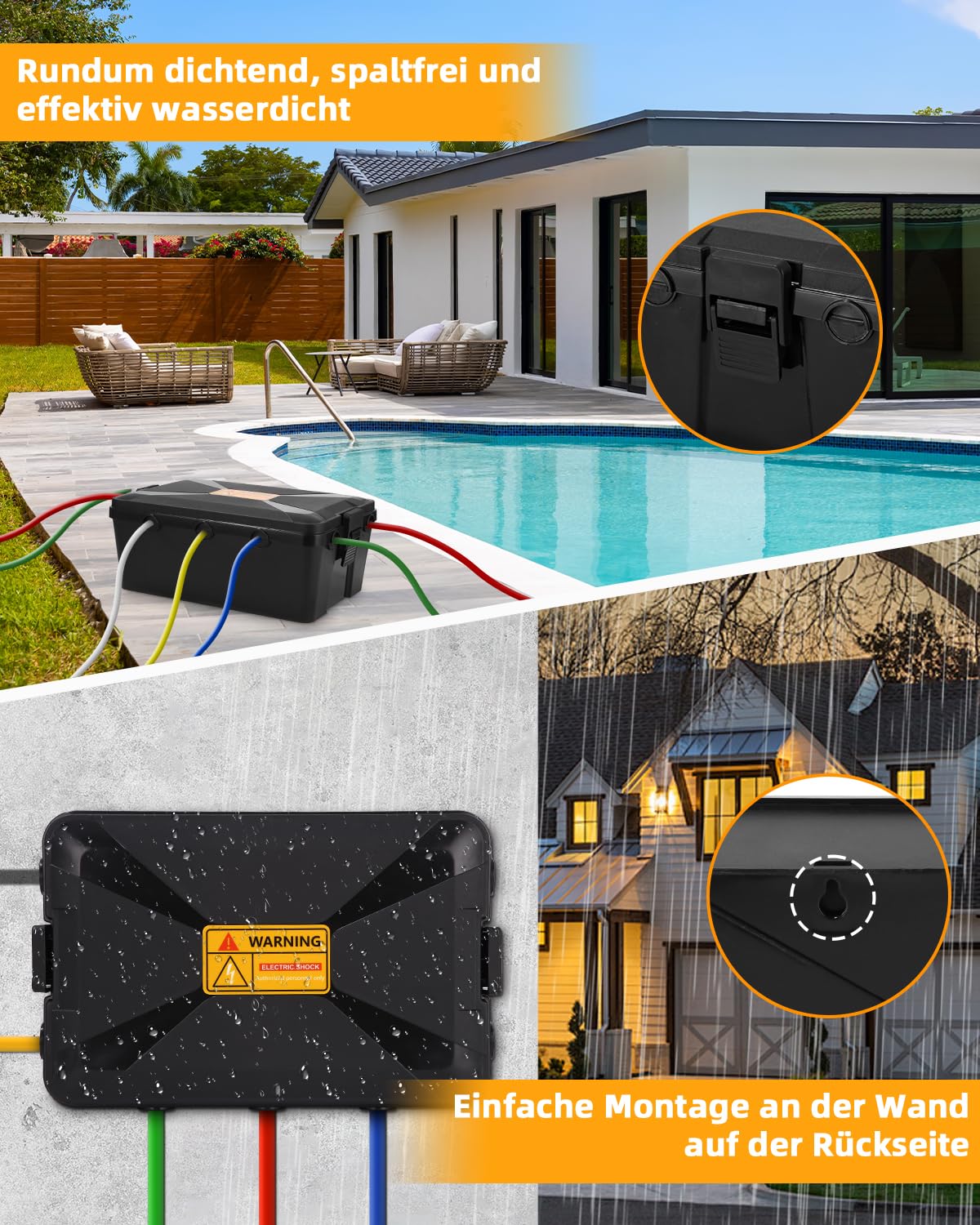 Boîte de Protection Étanche, IP54 Boîte électrique extra-large étanche étanche, 32 x 22 x 13, Prises Multiples, boitier etanche electrique exterieur, Boîte de Rangement Sécurisée Anti-Pluie, Poussière