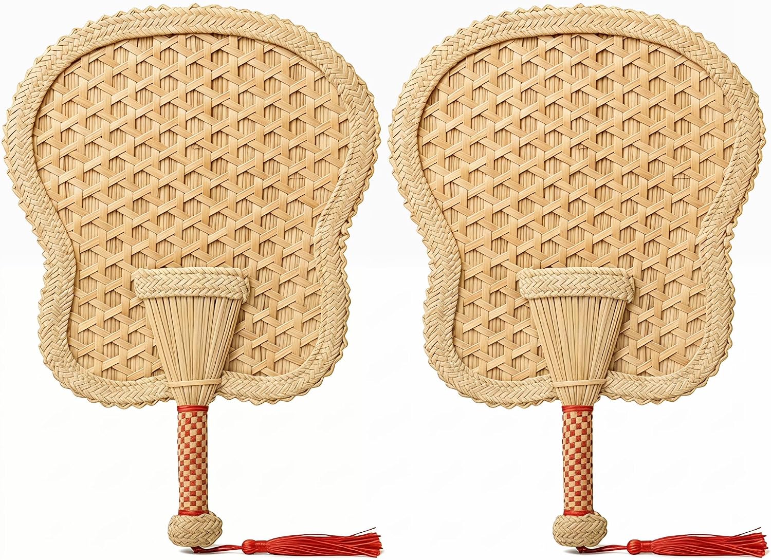 2 Pack Hand Woven Wheat Straw Hand Fan | Natural Wheat Straw Fan for Summer Cooling, Wedding, Home Decor, Manual Handheld Fan