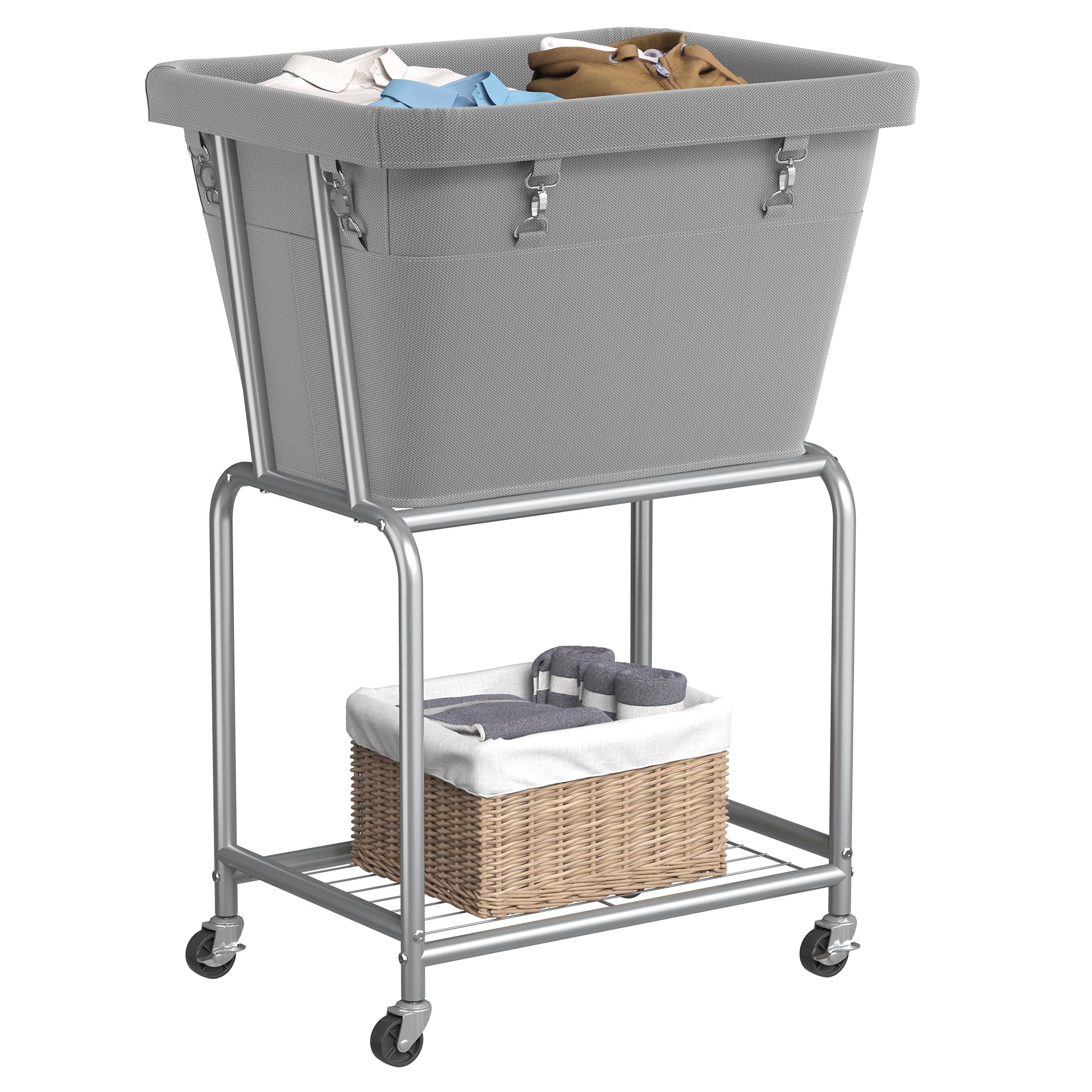 ELYKEN Standing Laundry Basket on Wheels Avoid Bending, Grey
