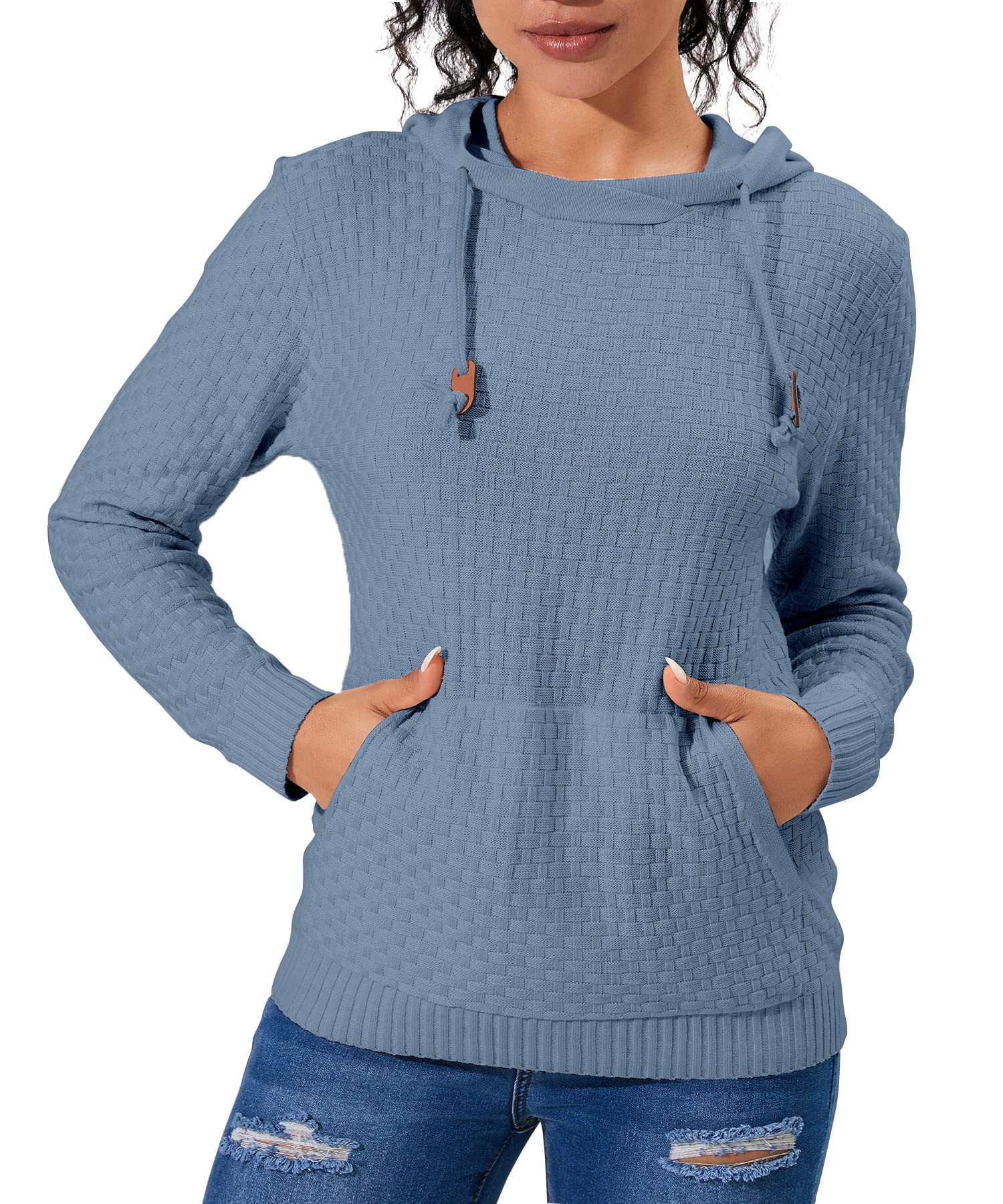 Texture Knit Long Sleeve Hooded Sweater