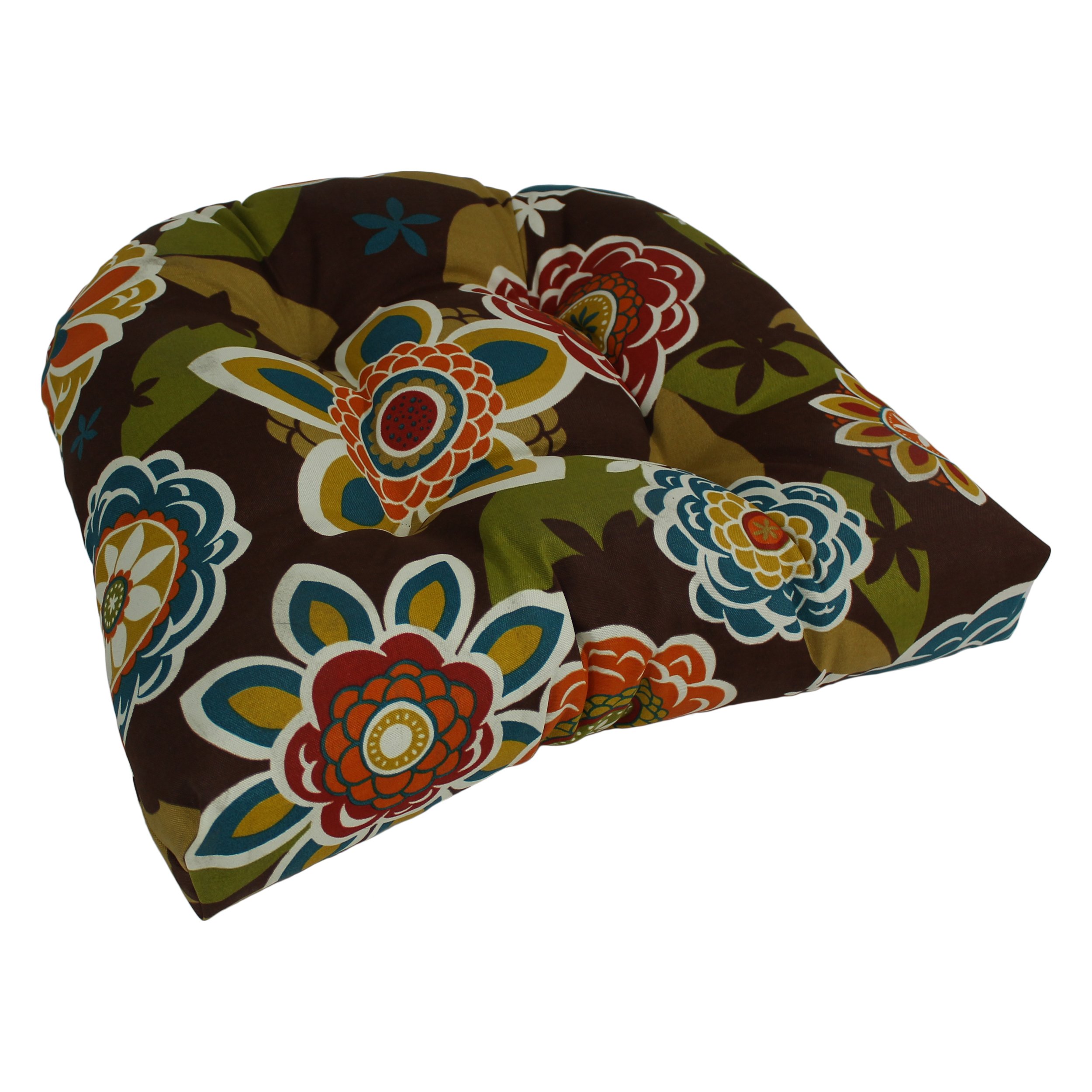 Blazing Needles Outdoor Rounded Back Chair Cushion, 19" x 19", Annie Chocolate