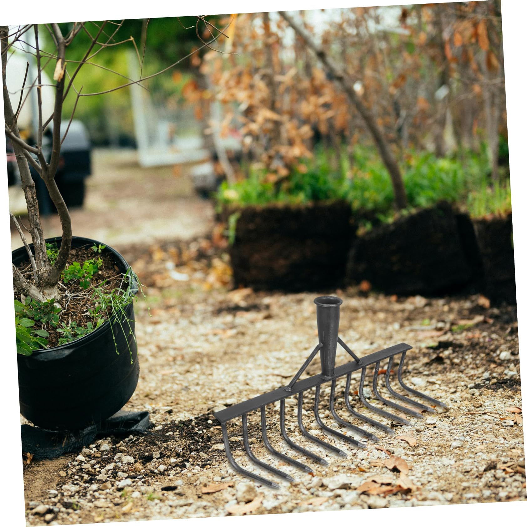 jojofuny Rastrello da Giardino in Acciaio al Carbonio Denti Multipli per Lavori Agricoli e Orto, Rastrello Multifunzionale Nero per Rovinare Terreno in Aiardi e Fioriere