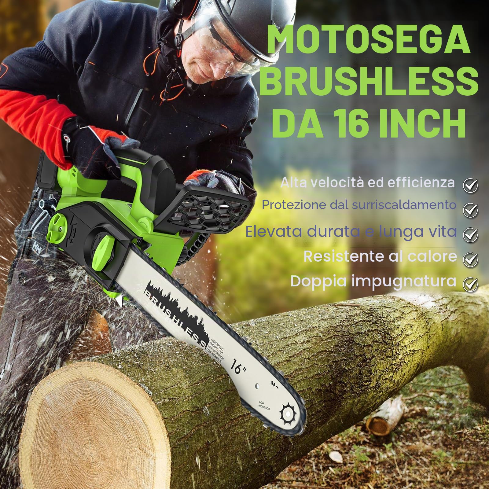 IERAKOR Motosega a Batteria, Motosega Elettrica Brushless 40 cm | 2200W, 2 Batterie 4.0Ah, Display LCD, Lubrificazione Automatica, Freno Catena, Fai da te, Sega Elettrica per Potatura