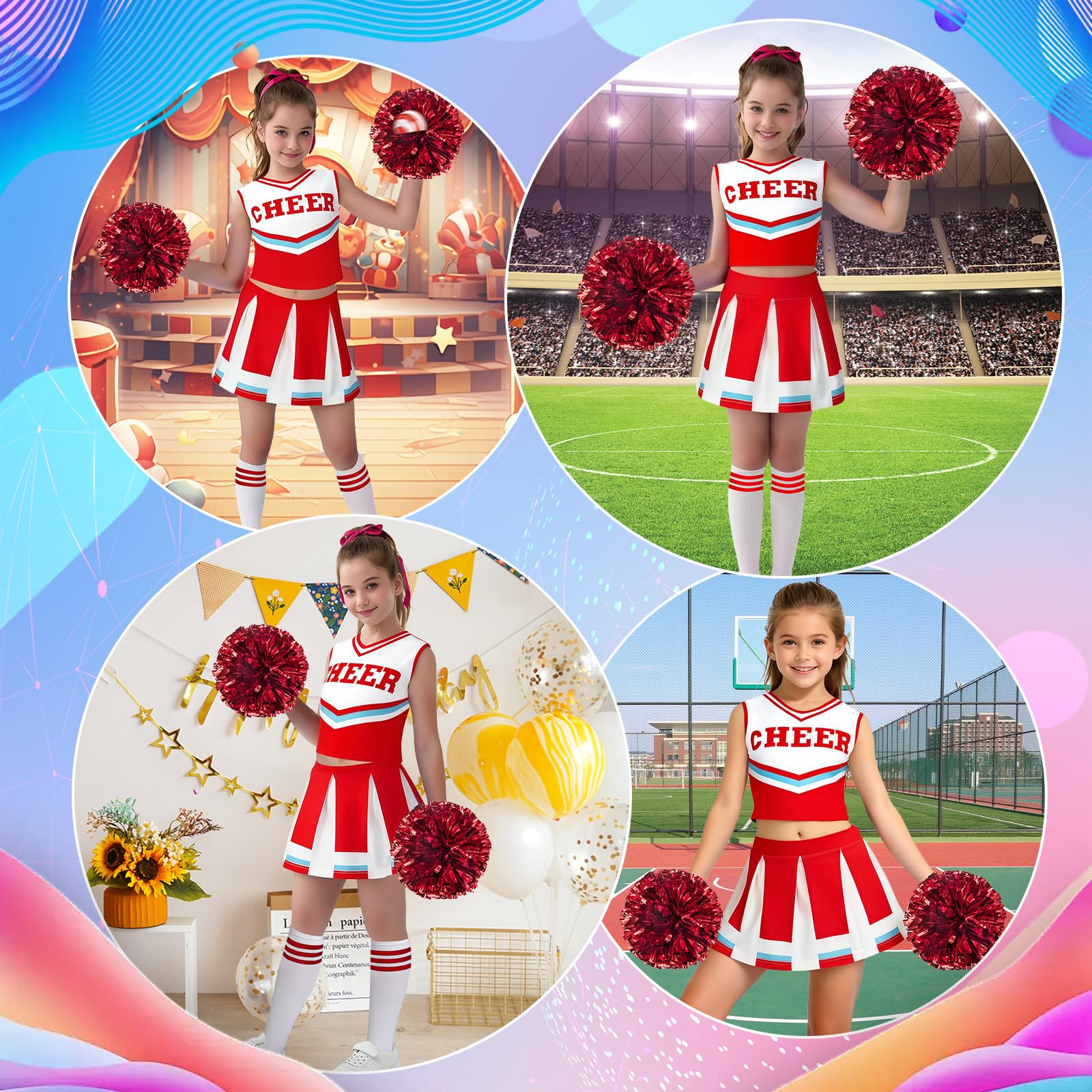 Luckyou Deguisement Pompom Costume De Cheerleader Déguisement Uniforme de Pom-pom avec Pompoms Chaussettes pour Halloween Mascarade Carnaval