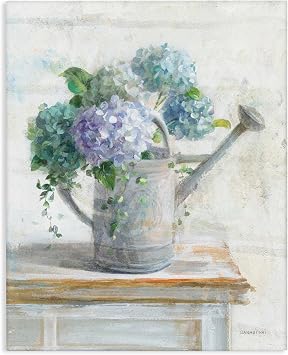 Stupell Industries 'Blue Hydrangeas in Watering Can Soft Floral Painting', Canvas Art, 16 x 20 Inches, Easy to Hang and Sturdy, Made in USA, by Danhui Nai