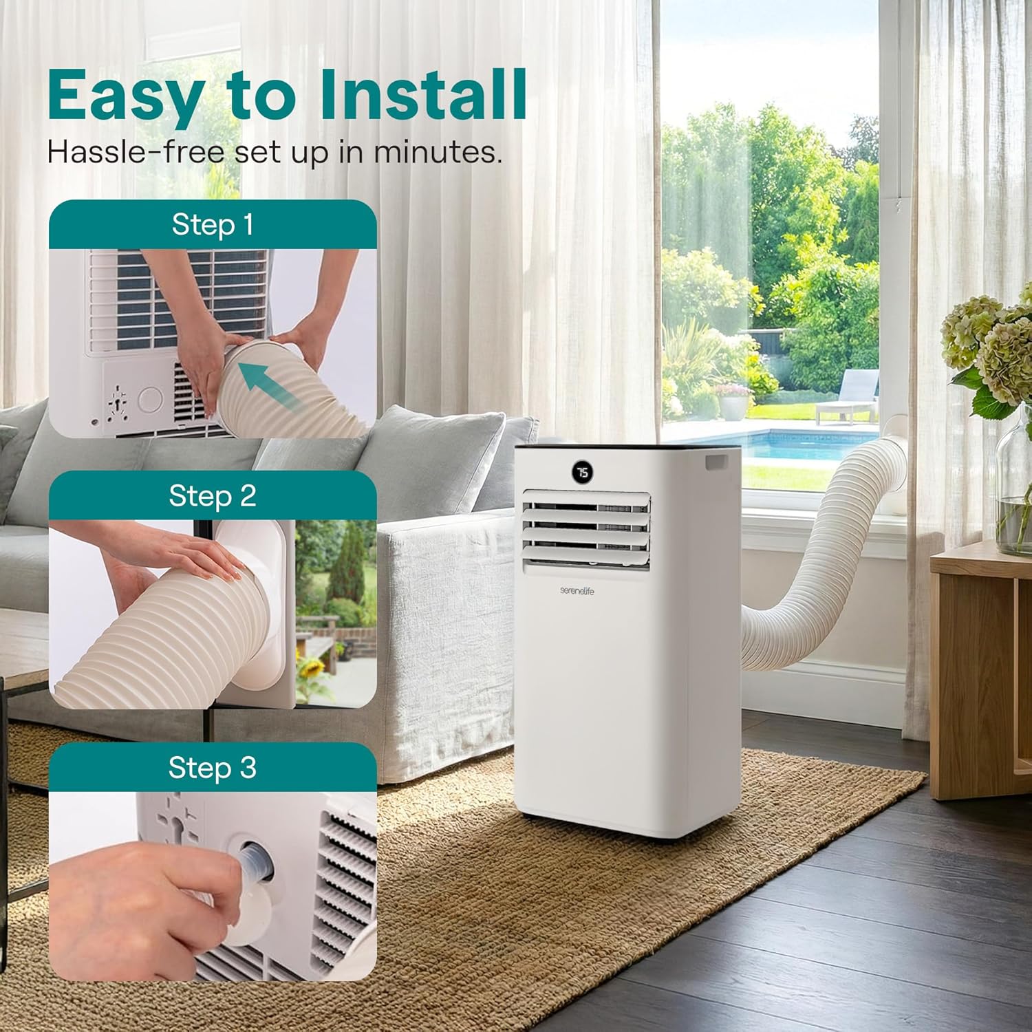 SereneLife 10,000 BTU Portable Air Conditioner, 3-in-1 AC, Dehumidifier and Fan, Energy Efficient Mini AC Unit with 450 Sq. Ft. Coverage, Includes Window Mount Kit