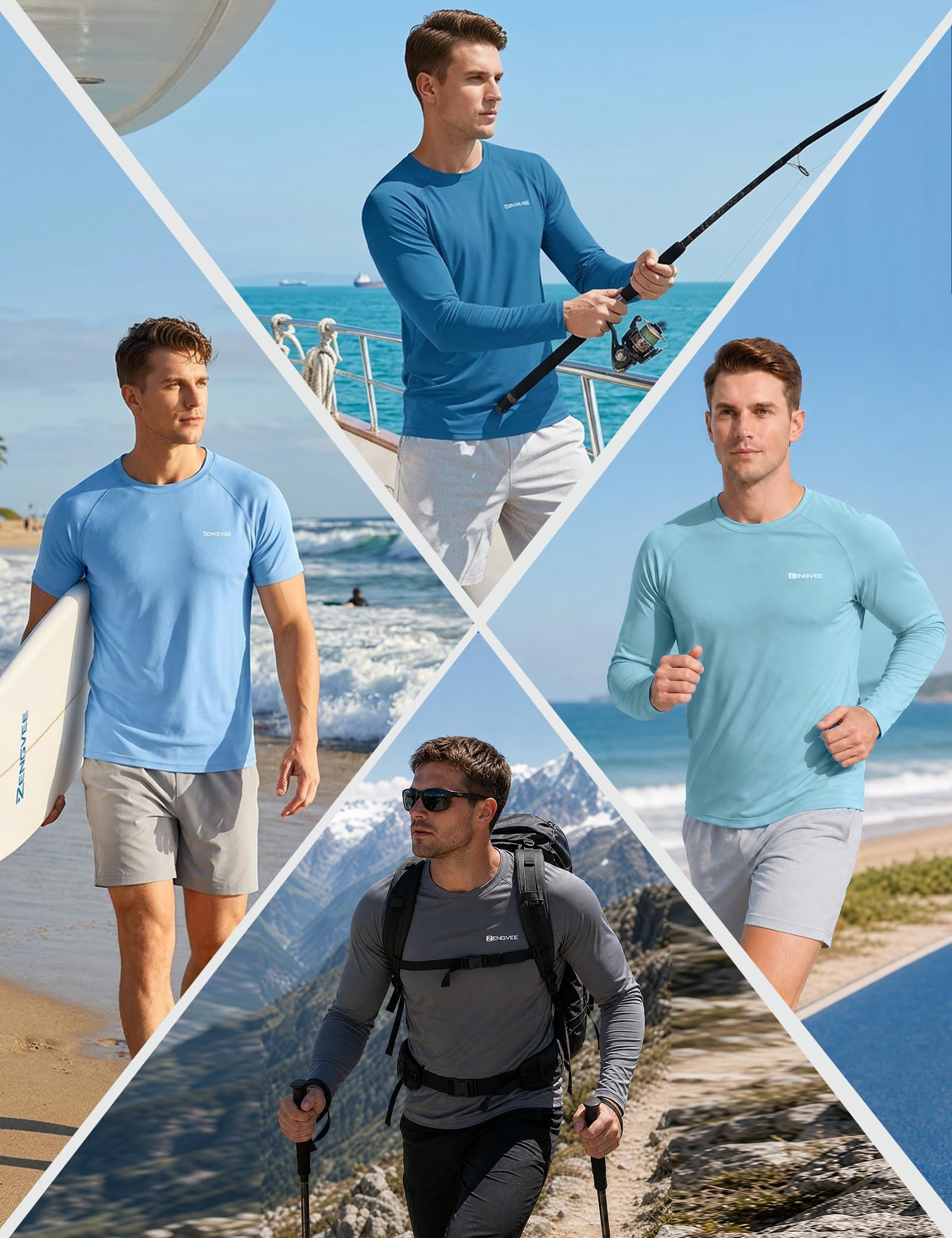 ZENGVEE 3 Piezas Camiseta Hombres Mangas Cortas Rash Guard de Protección UPF 50＋Secado Rápido Deportes Acuáticos Surf Natación Verano