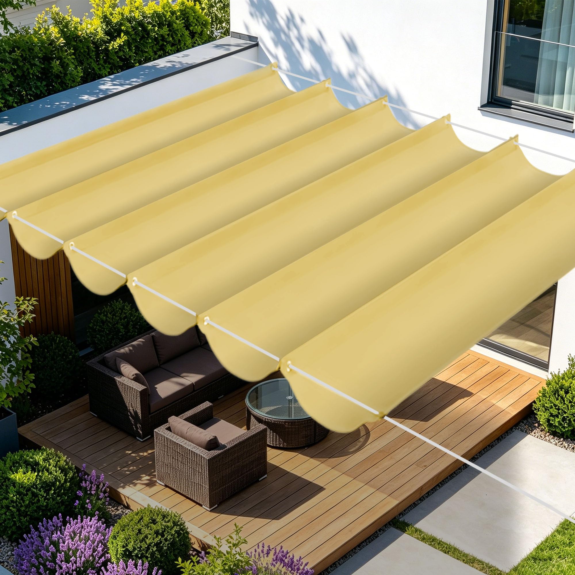Voile d'ombrage rétractable avec œillets toile sable haute densité pour pergola