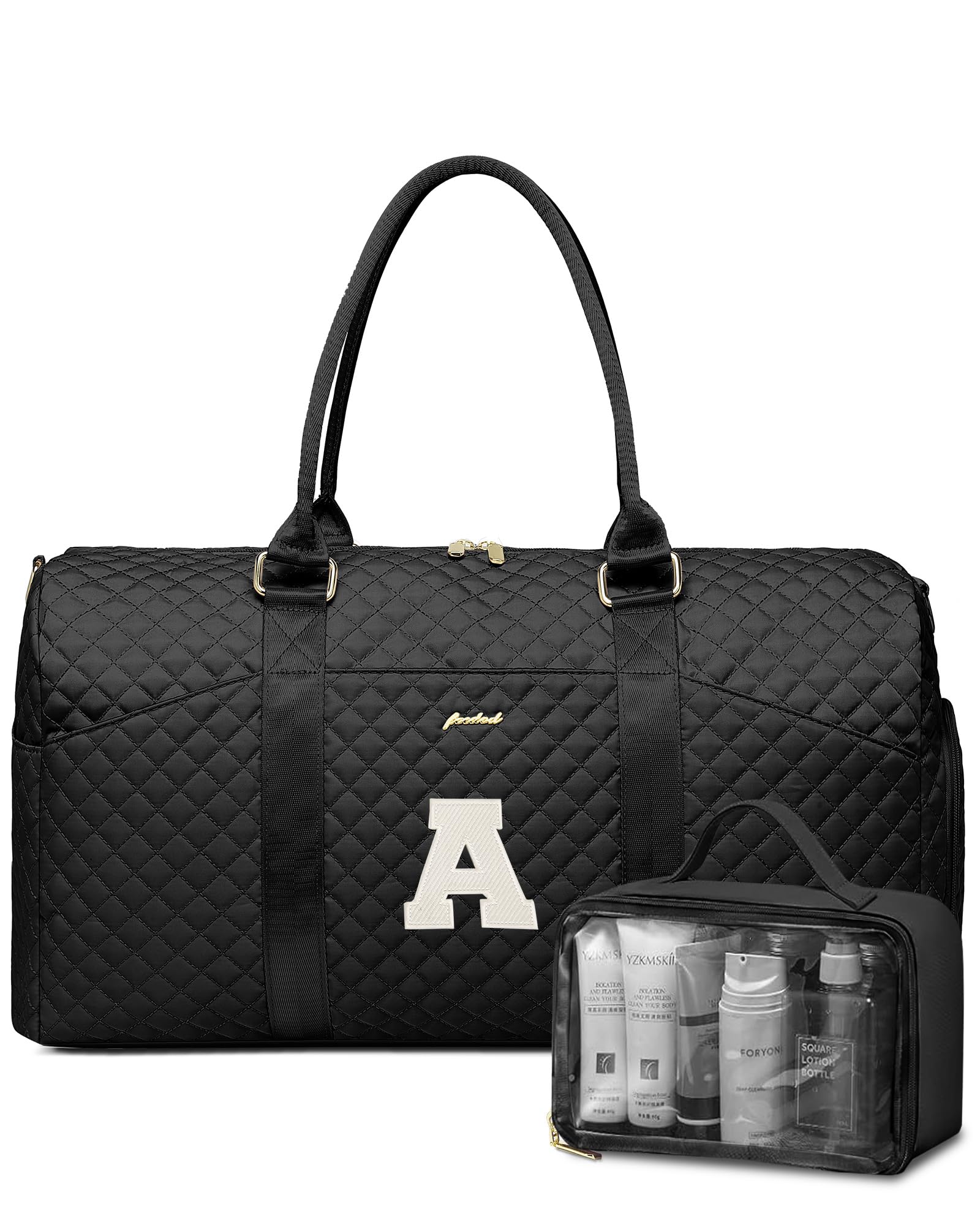 Women Weekender Travel Duffle Bag: Initial Duffel Overnight Bags with Shoe Compartment Large Carry on Tote with Toiletry Bag Weekend Traveling Yoga Gym Hospital Bag for Women with Wet Pocket Letter A