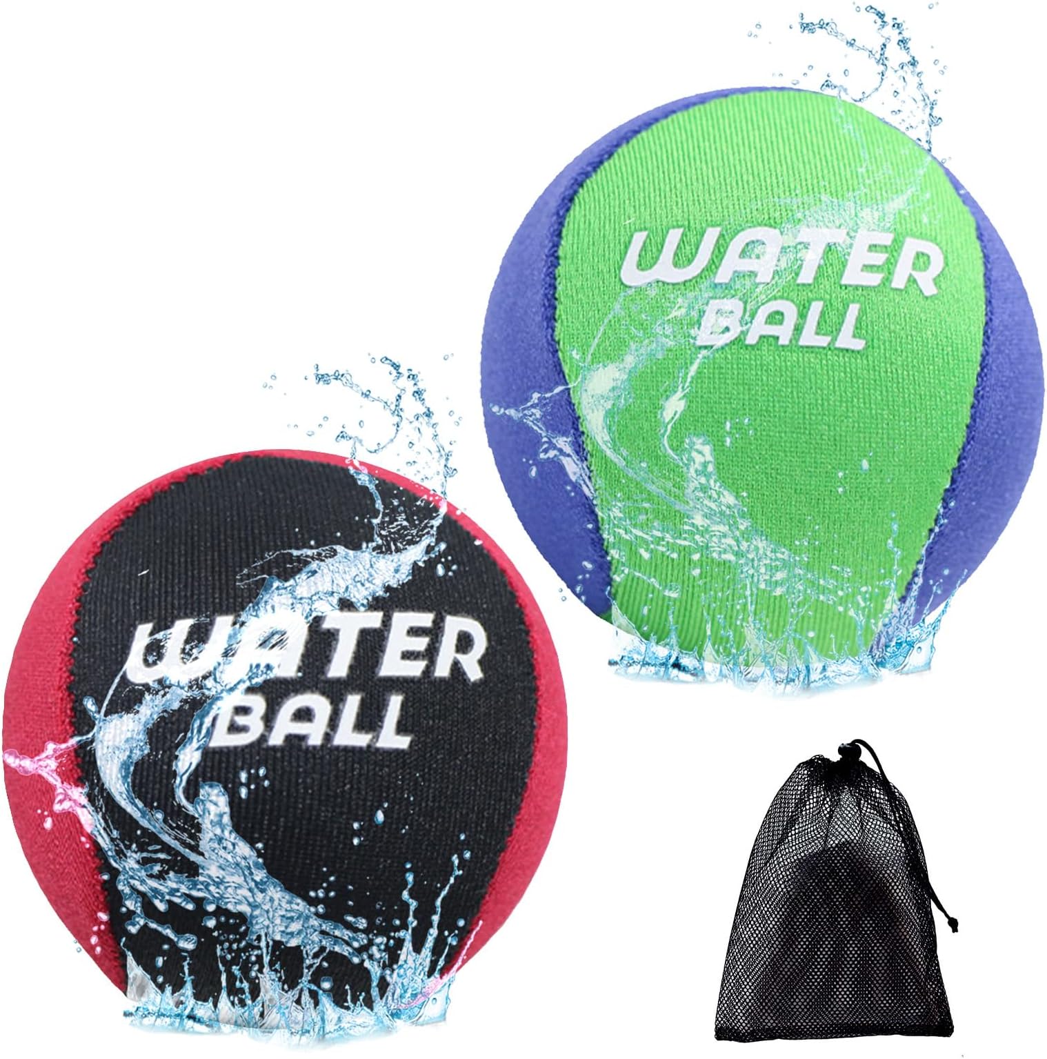 Satiskid 2 Pack Water Bouncing Ball with Net Storage Bag, Soft Quick Drying Water Skipping Balls Funny Pool Skimming Balls Beach Toys Bounce Water Ball for Kids Adults