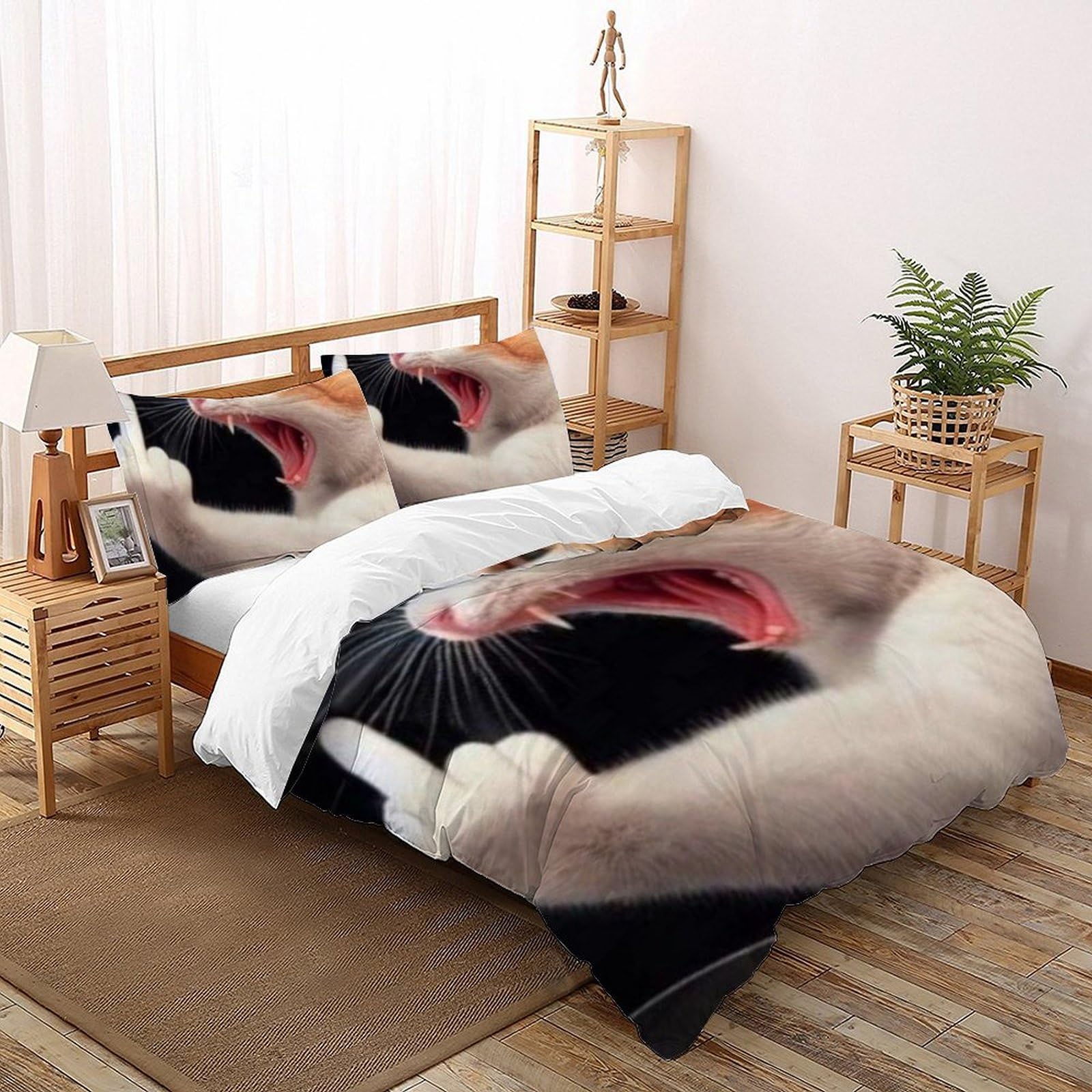 Housse de couette microfibre chaton imprimé 3D fermeture éclair