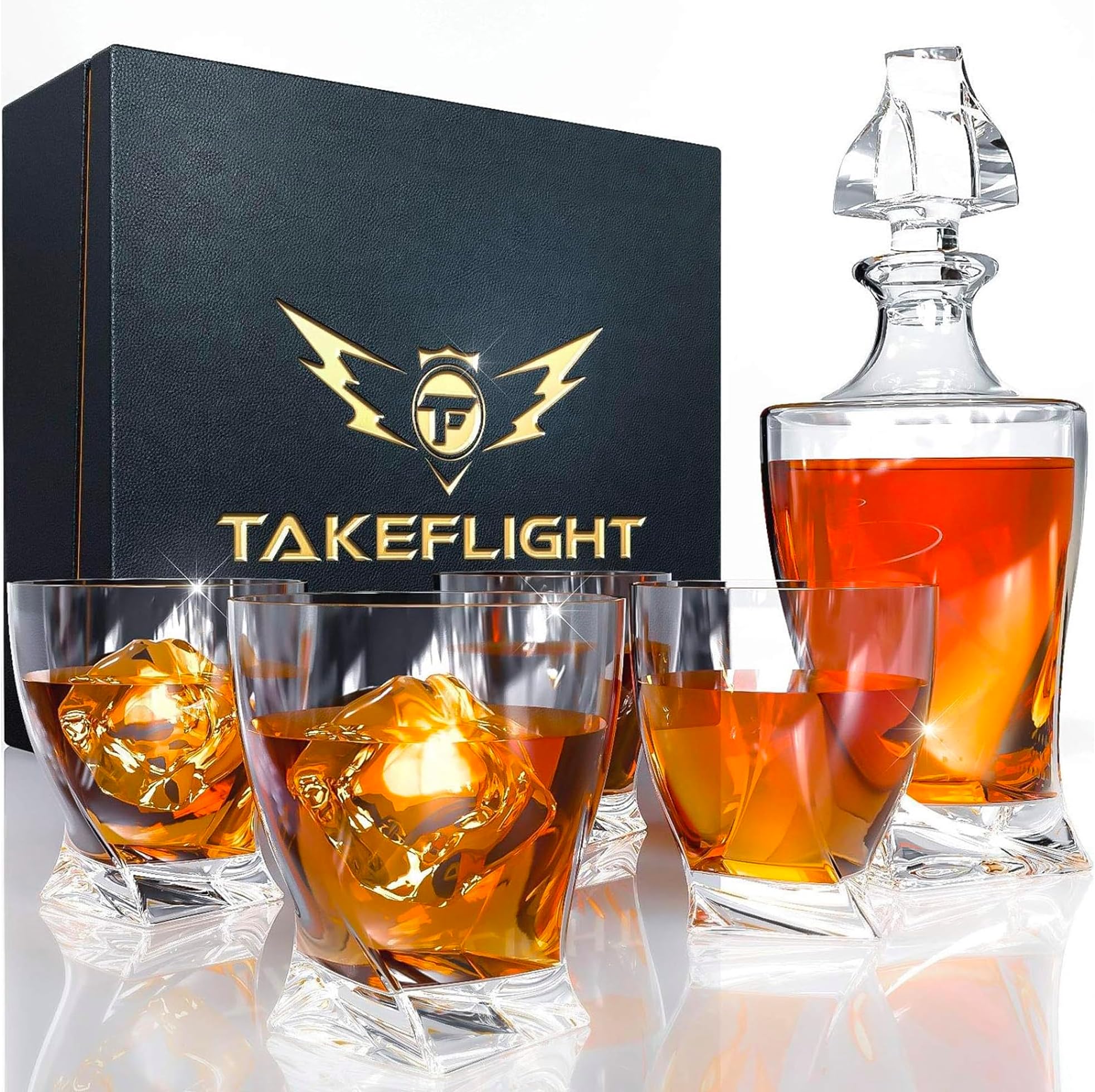 Valentines Day Gift For Him, TF TakeFlight Elegant Crystal Whiskey Decanter Set, Ultimate Gift for Men, Dad, Boyfriend, Legend Inspired Whisky Scotch Glassware, Classic Design, Twist