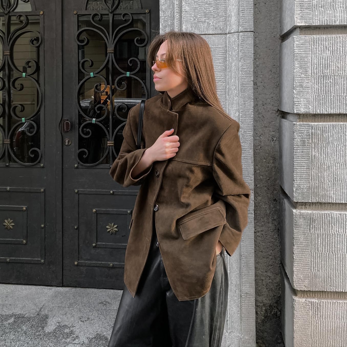 Womens Vintage Suede Jacket Coquette Oversized Faux Leather Jackets Old Money Aesthetic Motorcycle Coats Fall Outfits
