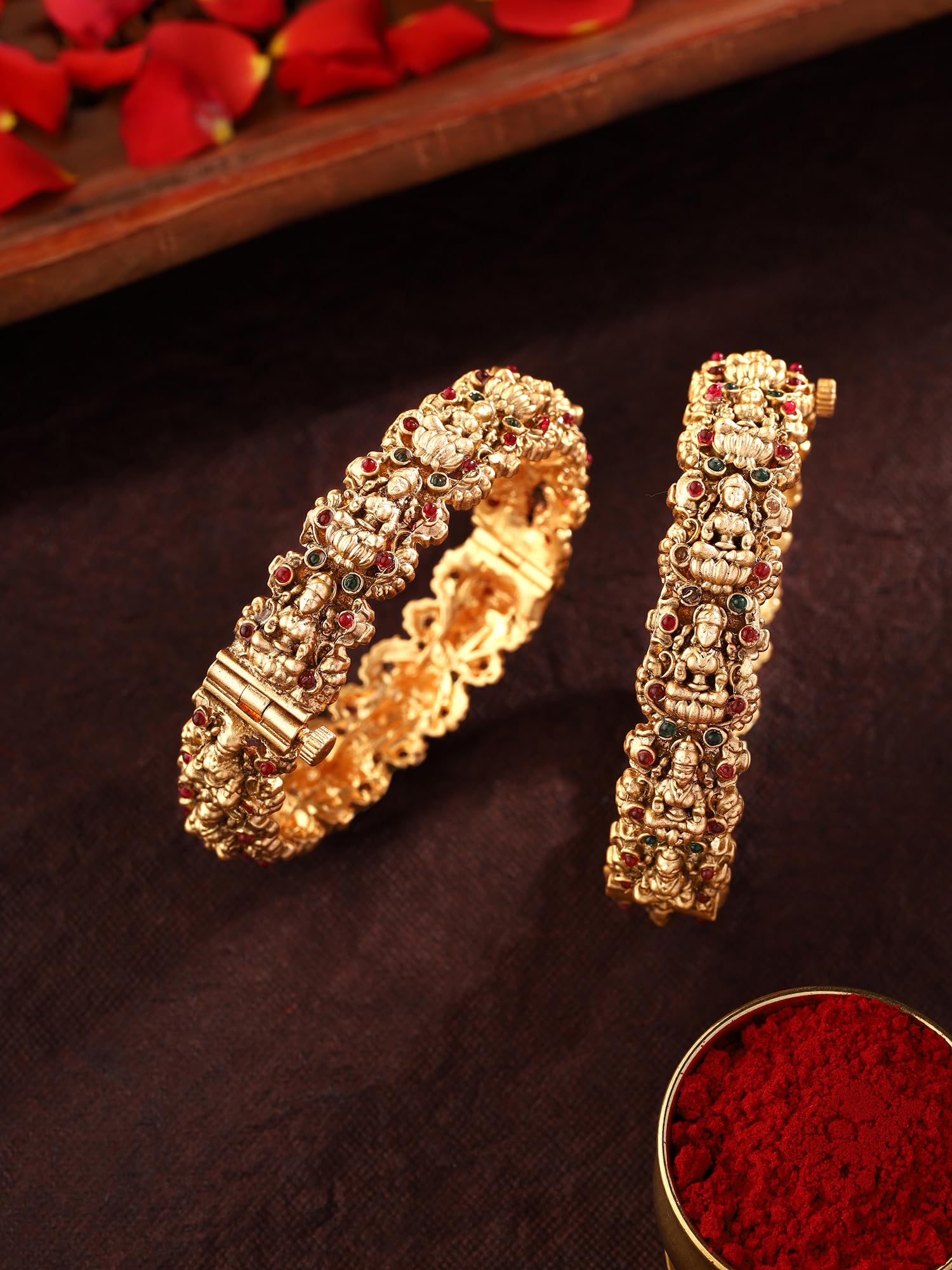 Temple Goddess Plated Bangles, Traditional Elegance