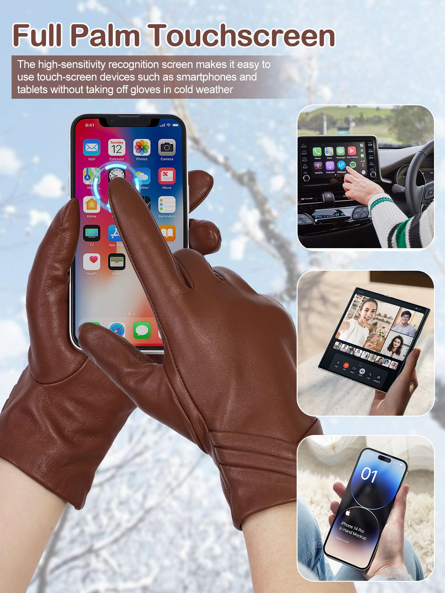 GSG SINCE 1998 Guanti Pelle Donna – Touchscreen, Invernali in Pelle di Pecora Senza Cromo, Foderati Lana o Pelliccia Sintetica per Guida W13150