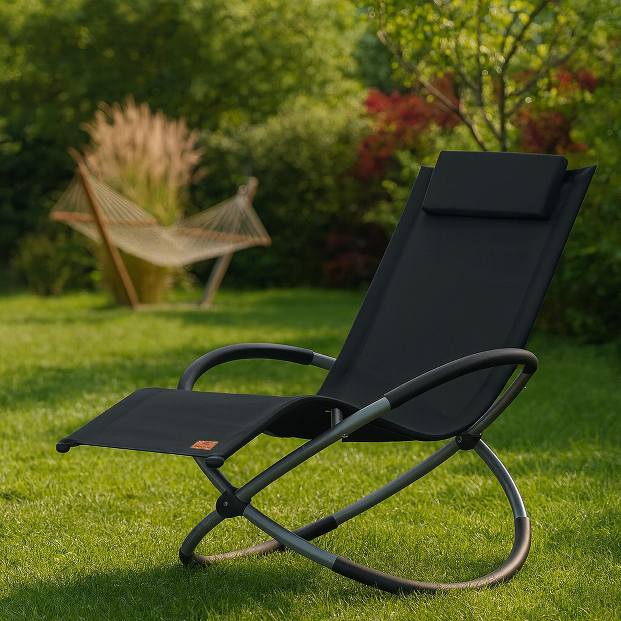 CampFeuer Lettino relax | Nero | lettino da giardino pieghevole, sedia da giardino | Lettino a dondolo, sedia pieghevole, sedia a sdraio, lettino da esterno, lettino da spiaggia, lettino da balcone