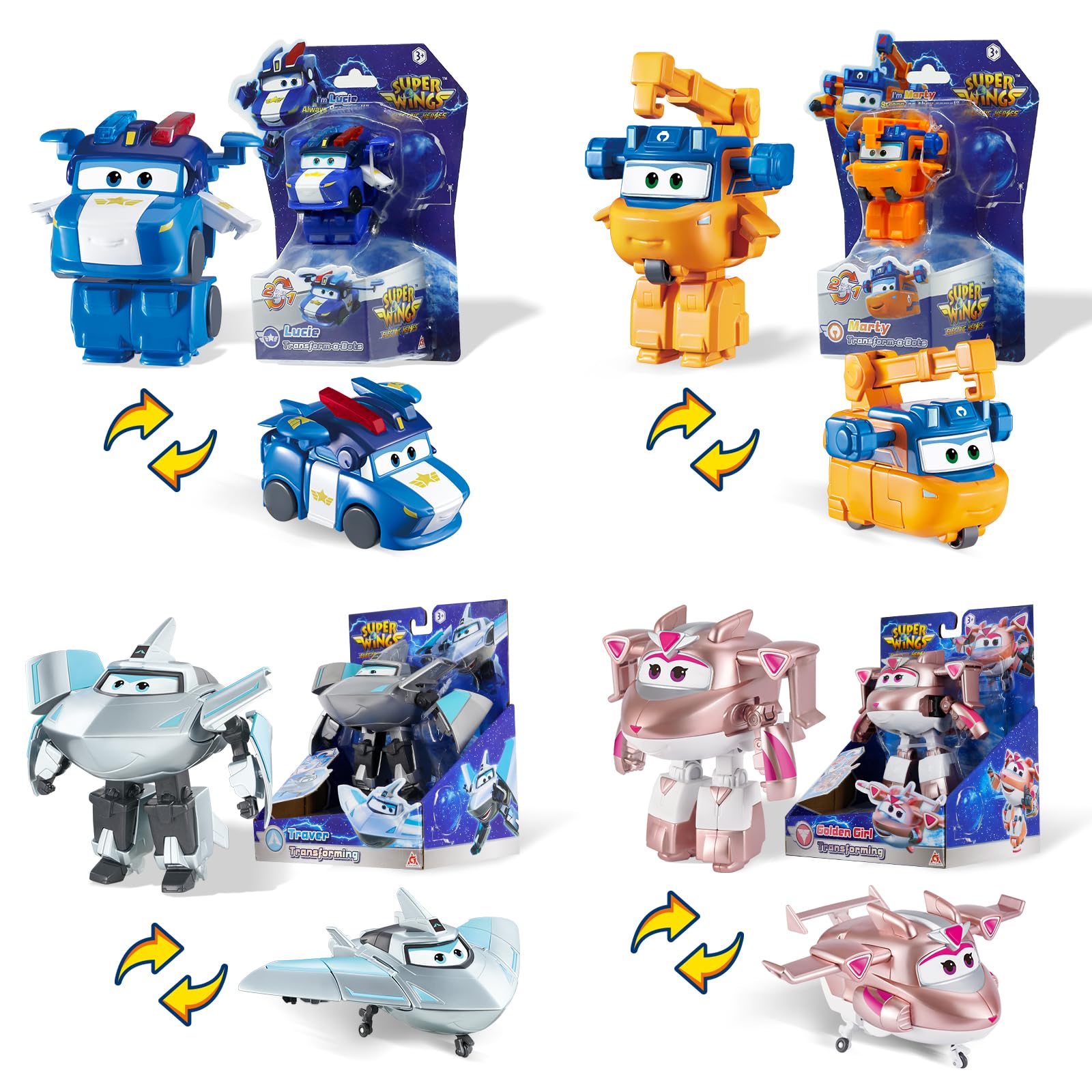 Super Wings Transforming Characters Collector 4-Pack (Lucie & Marty & Traver & Golden Girl)