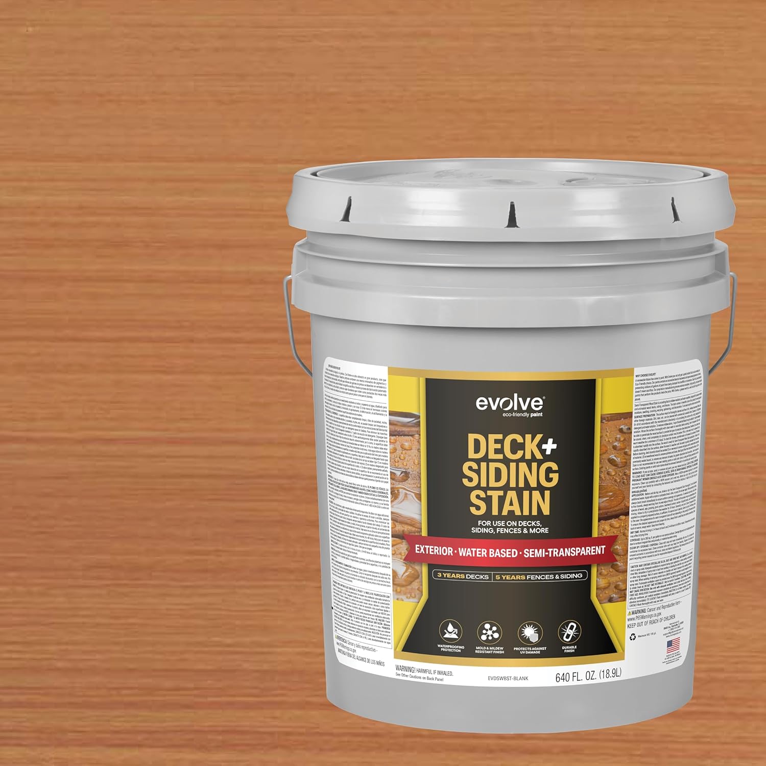 Evolve Semi-Transparent Deck & Siding Stain, (New Redwood), 5 Gallon – Premium Deck & Exterior Wood Finish, Fade Resistant, Enhanced Protection for Cedar, Redwood & Hardwood
