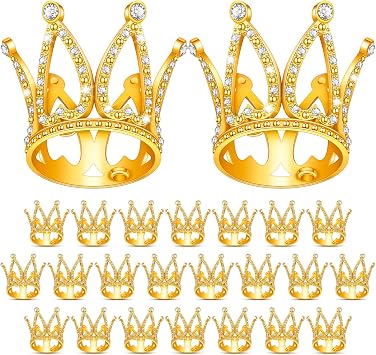 Yulejo 24 Pcs Crown Cake Topper Mini Baby Crown Tiny Queen, Gold